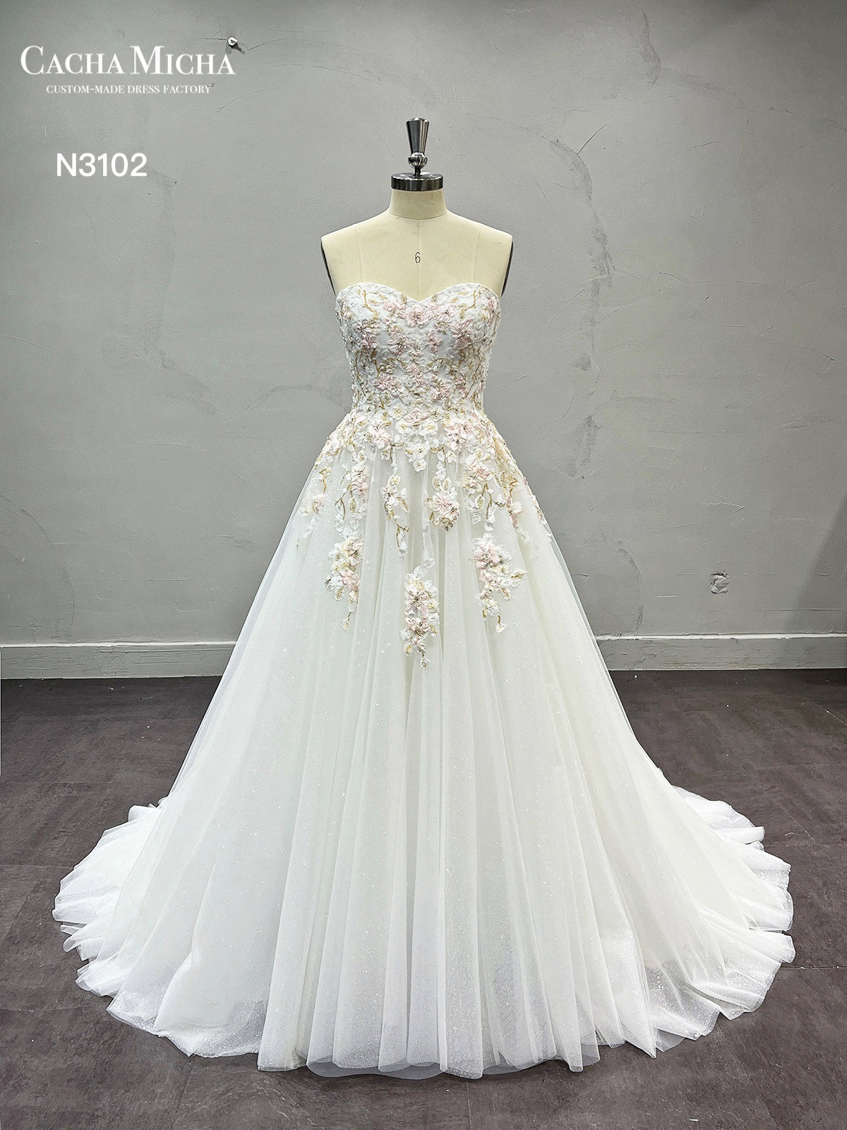 Colorful Lace Applique Classic A Line Wedding Dress N3102
