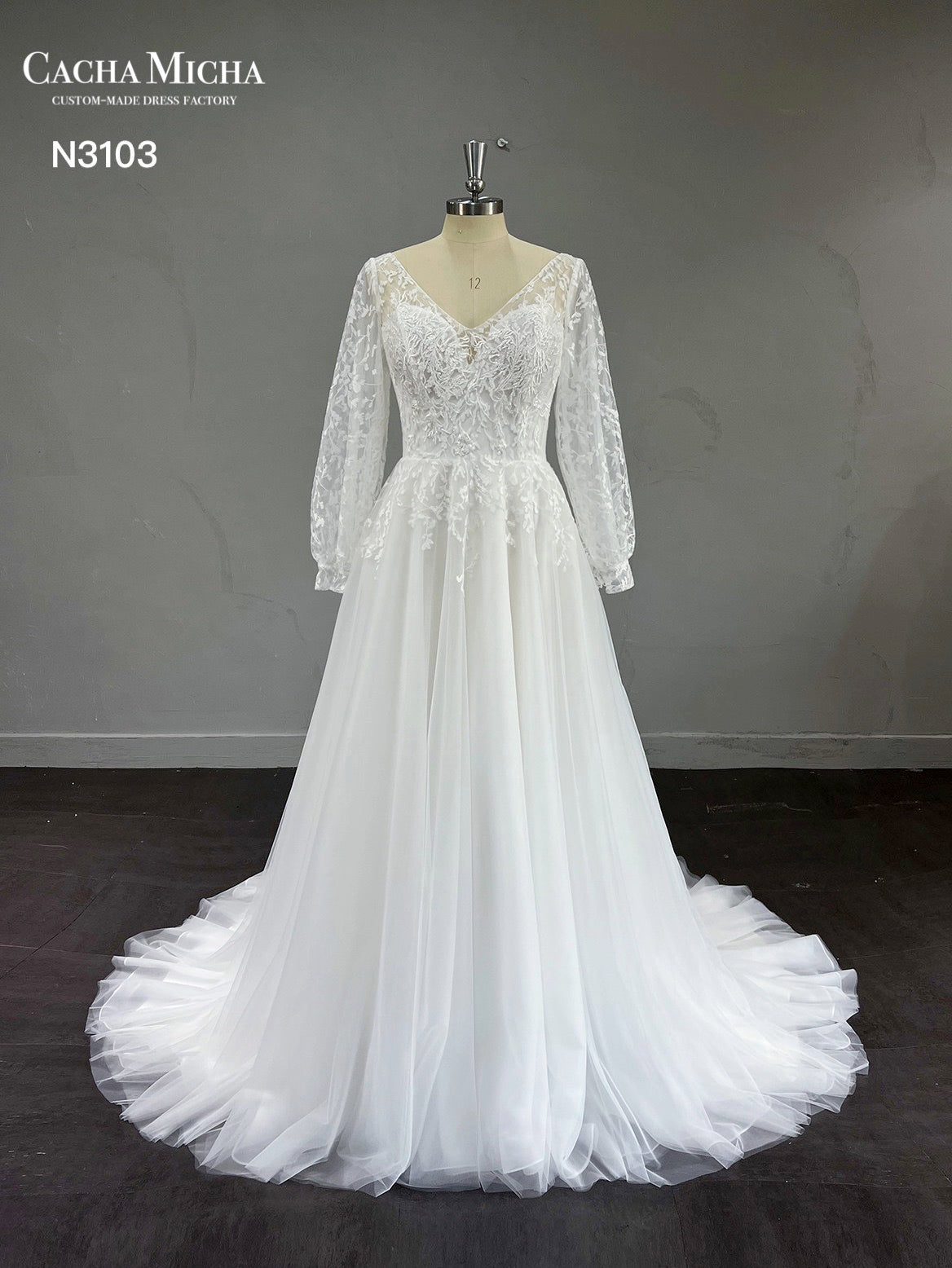 Lace Long Sleeves Classic Boho Wedding Dress N3103