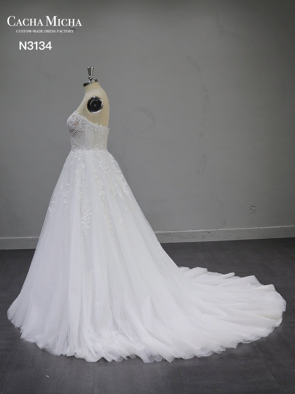 Beaded Bodice Lace A Line Wedding Dress N3134