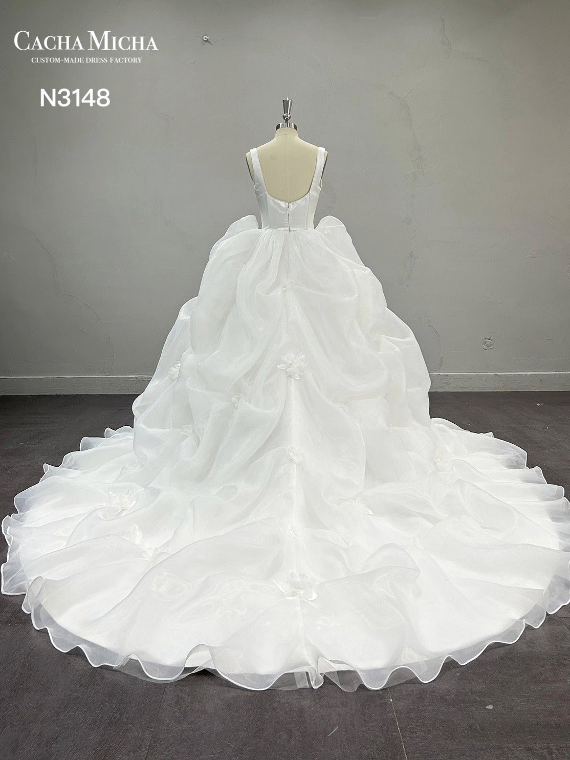 Pearl Beaded Ruffled Skirt Ball Gown Wedding Dress N3148