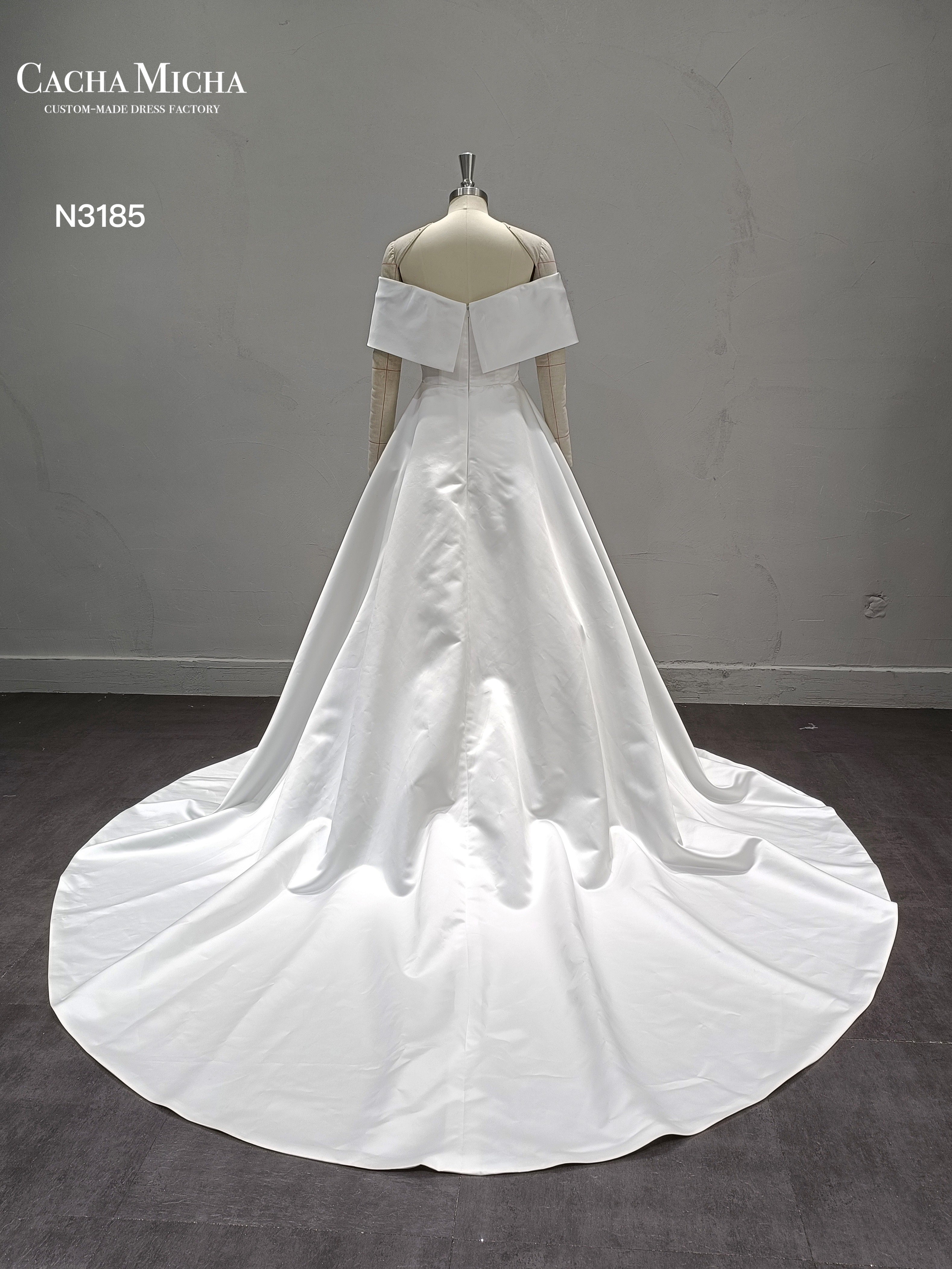 Classic Off The Shoulder Satin A Line Wedding Dress N3185