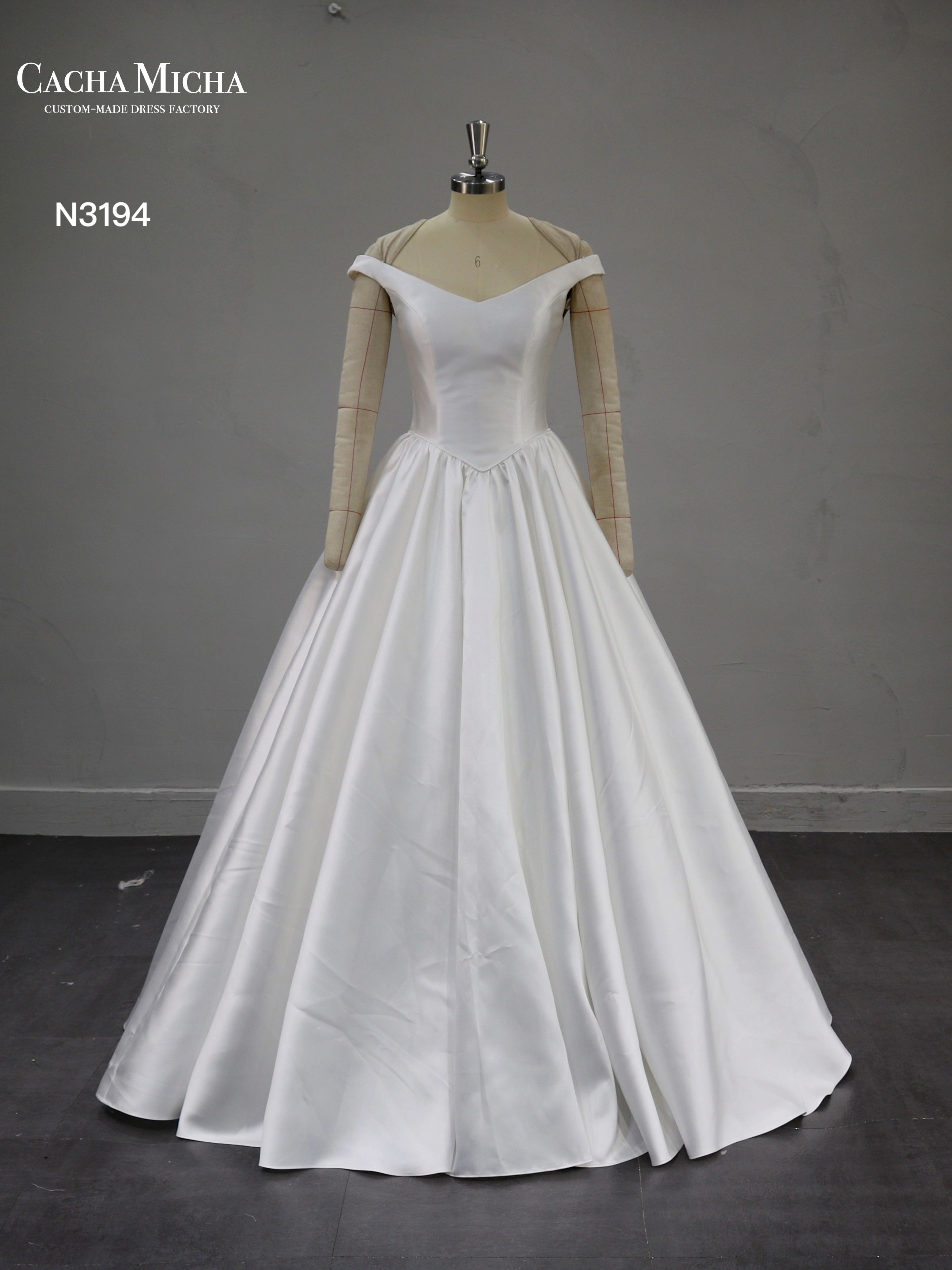 Classic Off Shoulder Mikado A Line Wedding Dress N3194