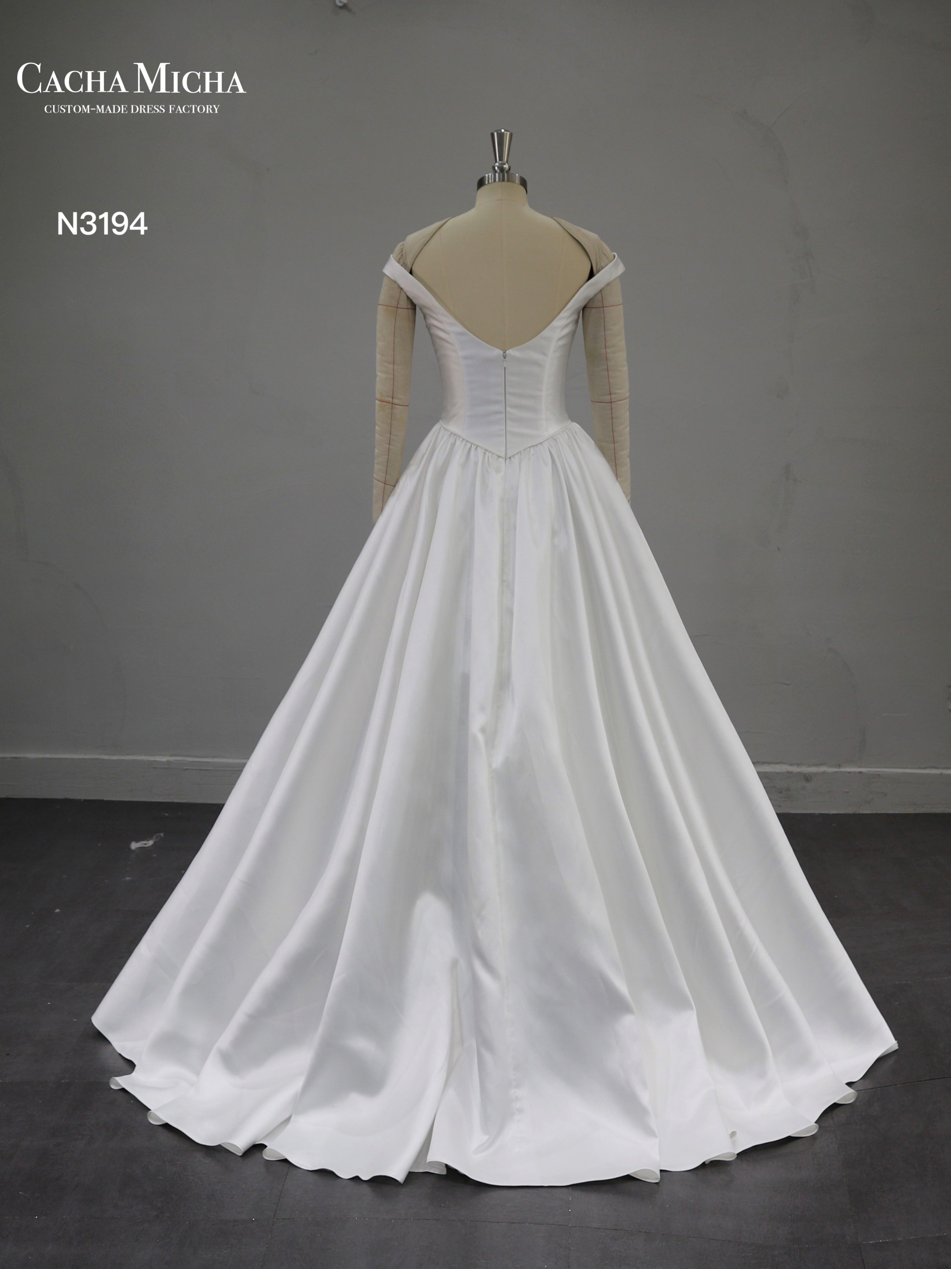 Classic Off Shoulder Mikado A Line Wedding Dress N3194