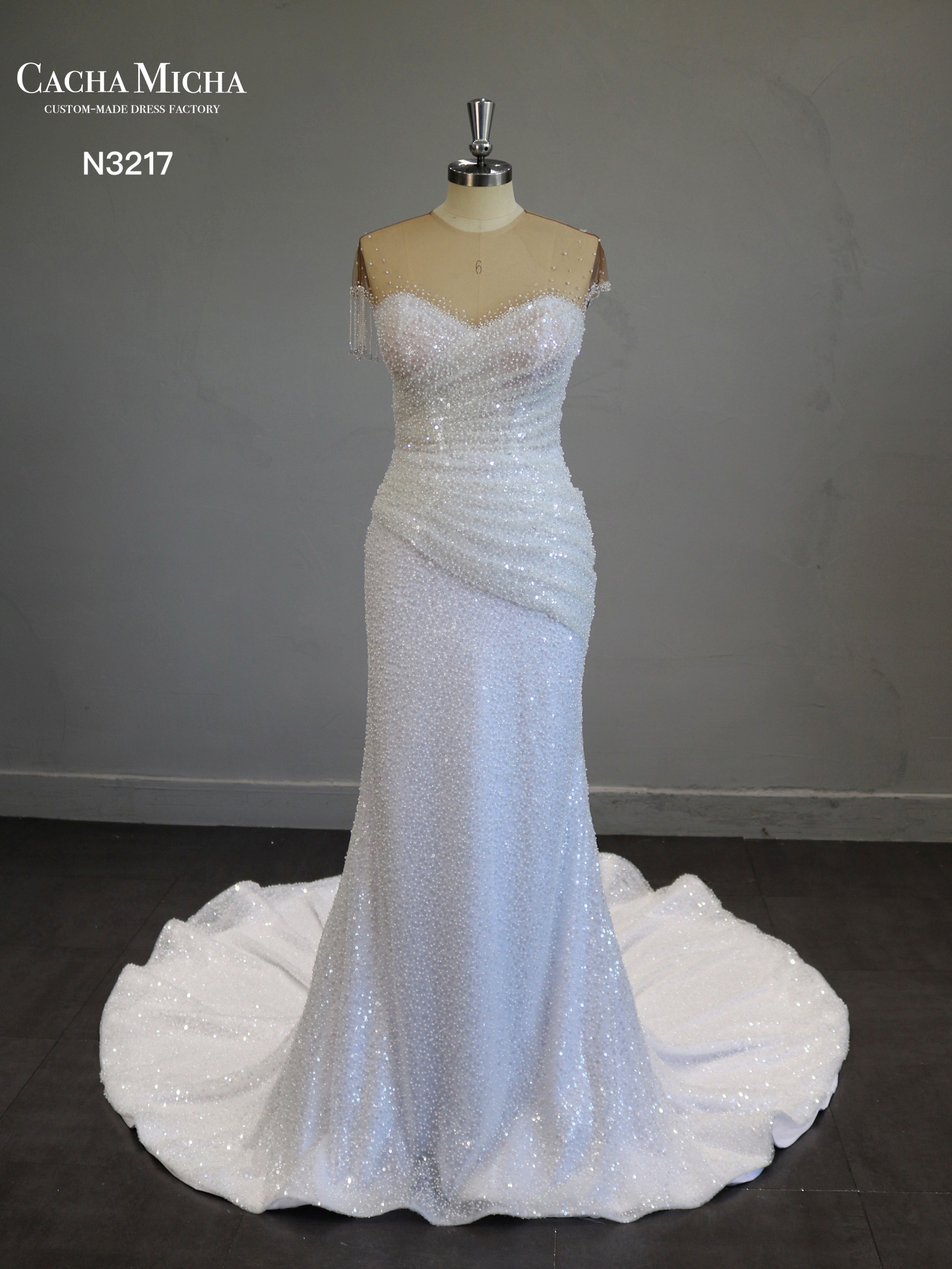 Gorgeous Handmade Flower Heavy Beaded Mermaid Wedding Dress N3217