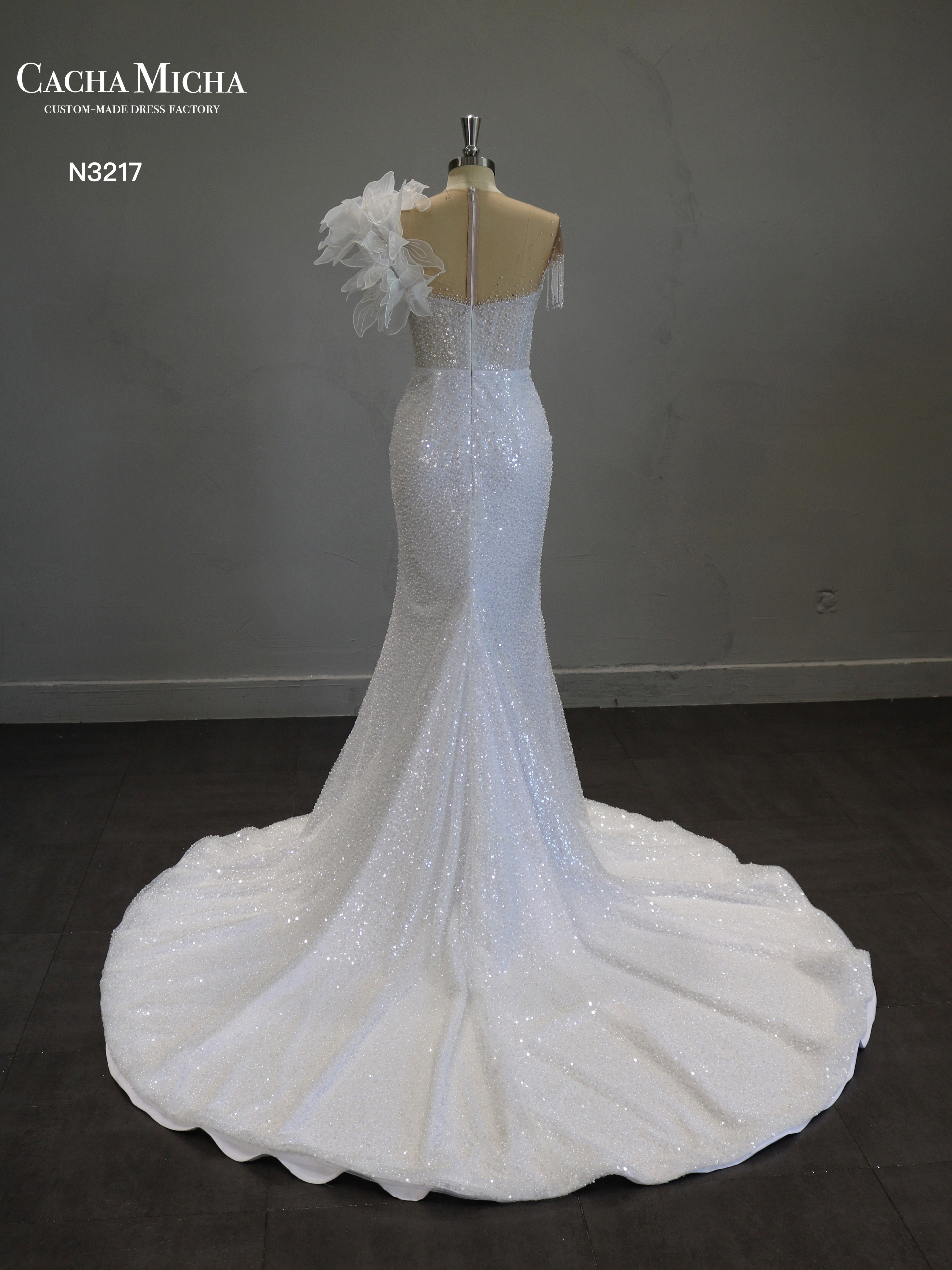Gorgeous Handmade Flower Heavy Beaded Mermaid Wedding Dress N3217