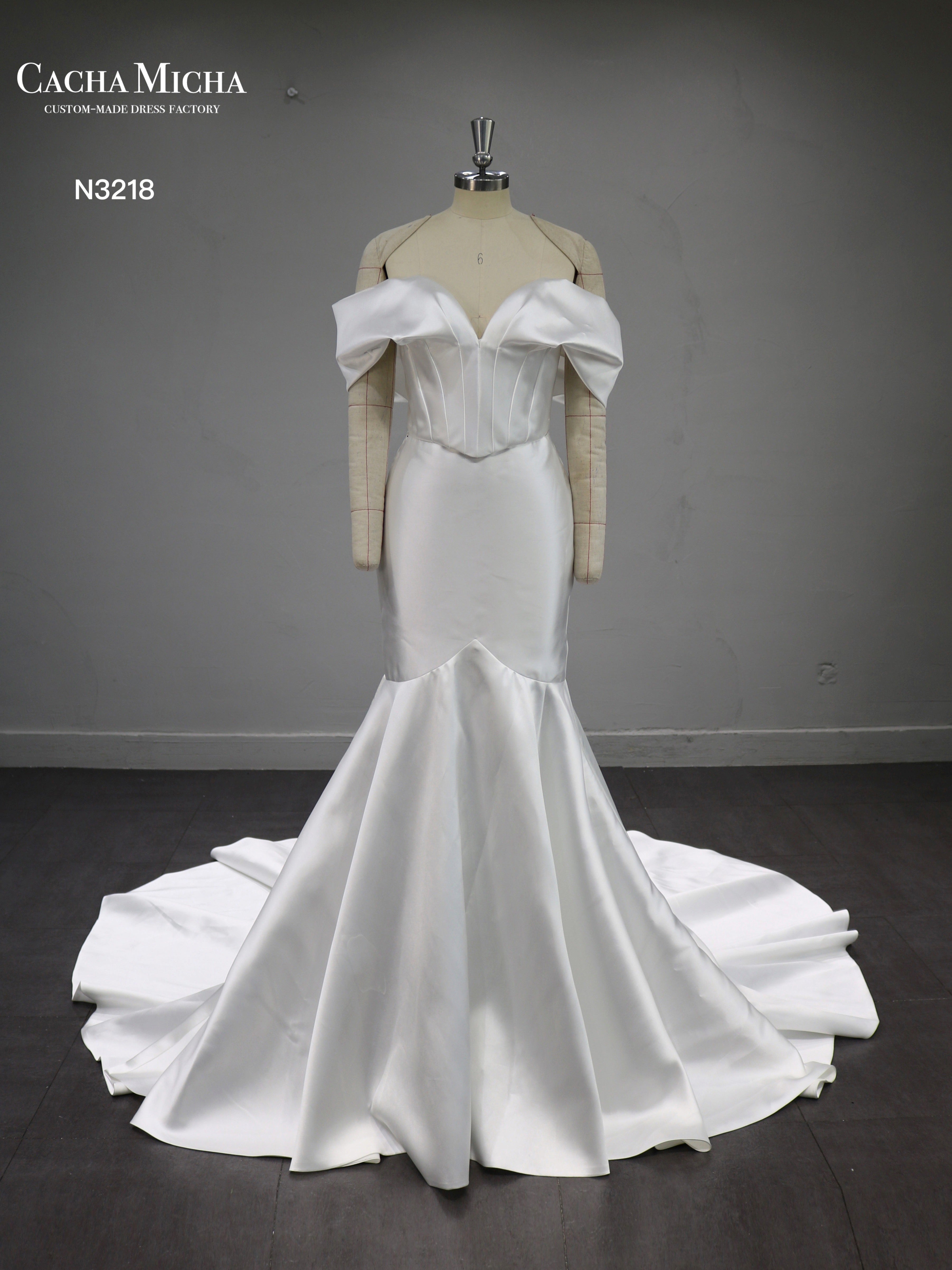High Quality Mikado Wedding Dress With Over Skirt N3218