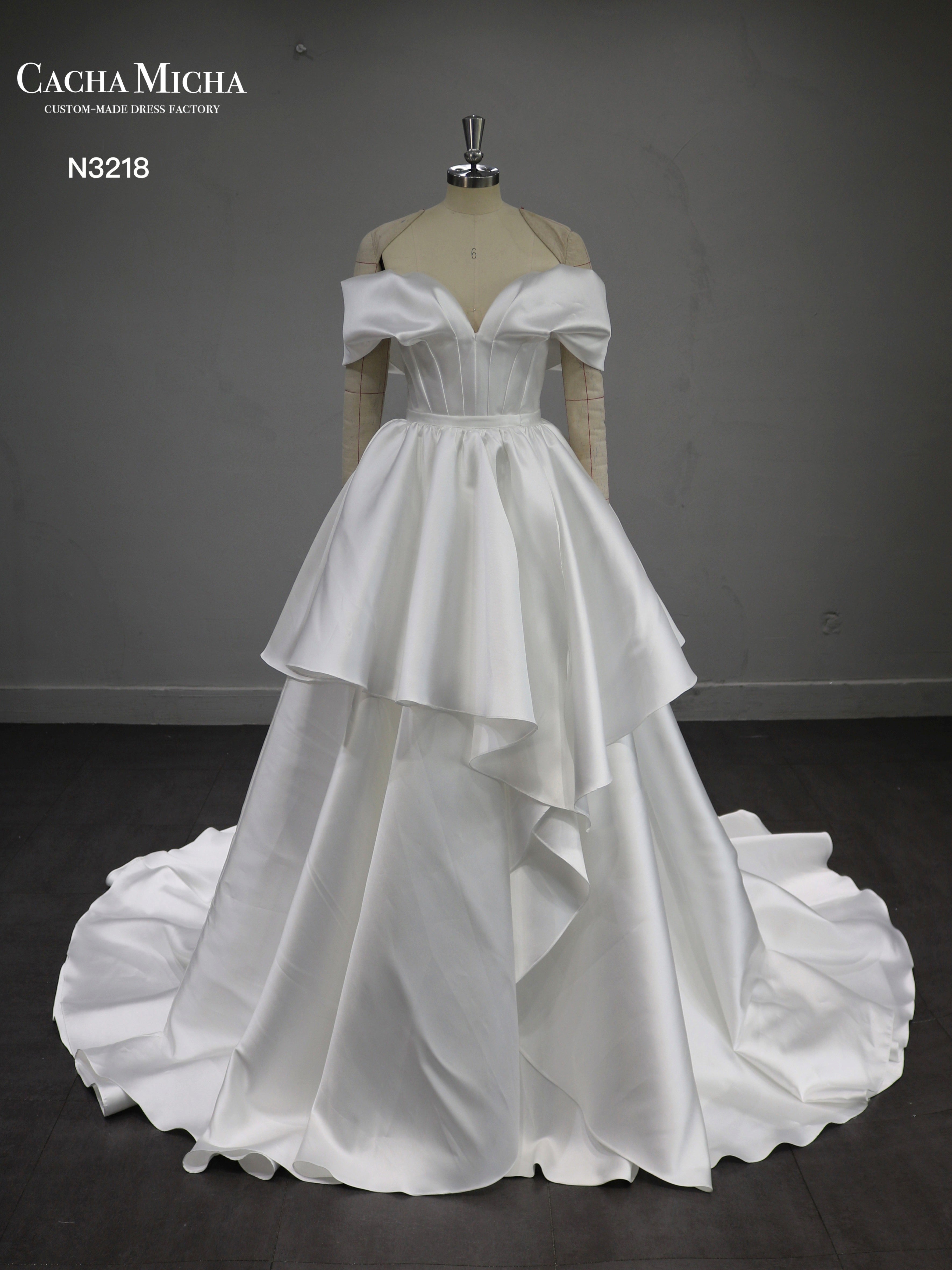 High Quality Mikado Wedding Dress With Over Skirt N3218