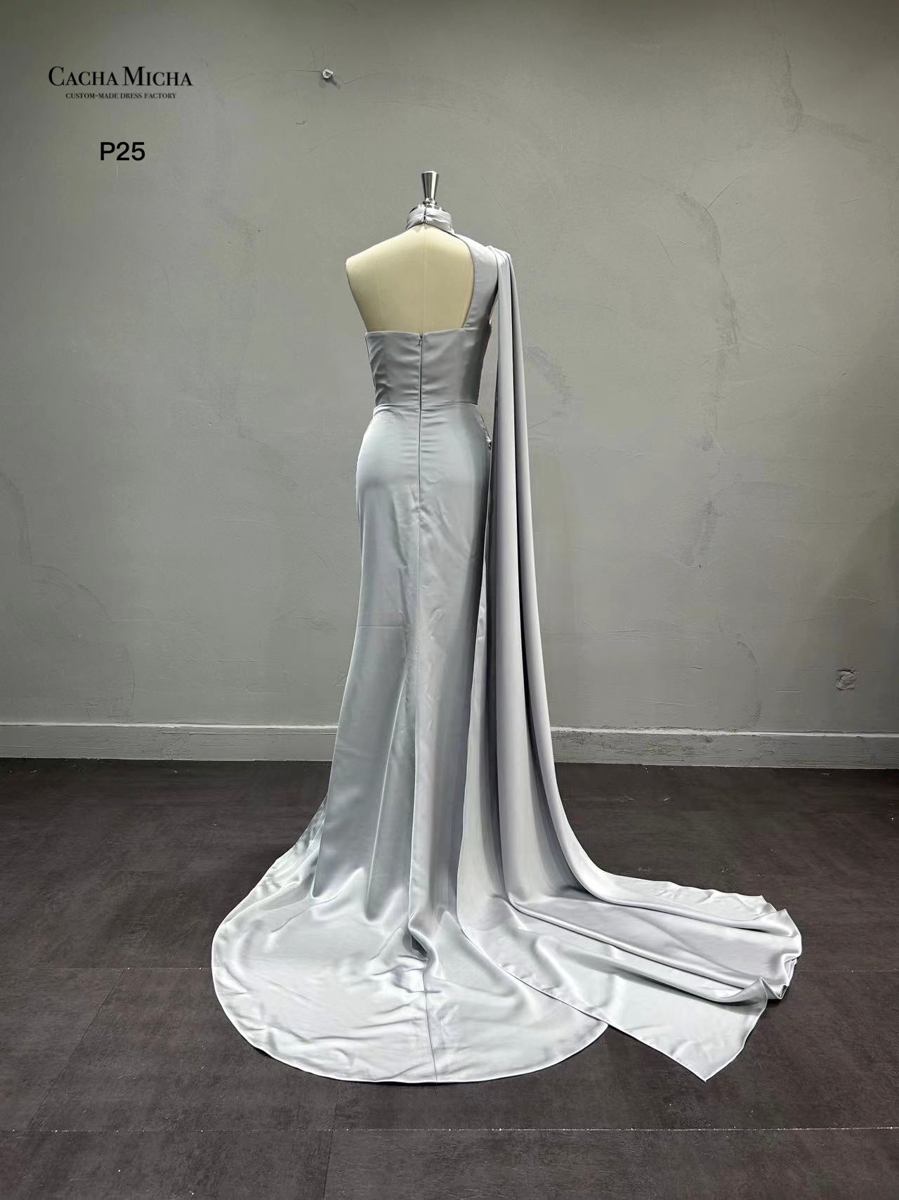 One Shoulder Long Drape Silver Prom Dress Bridesmaid Dress P25