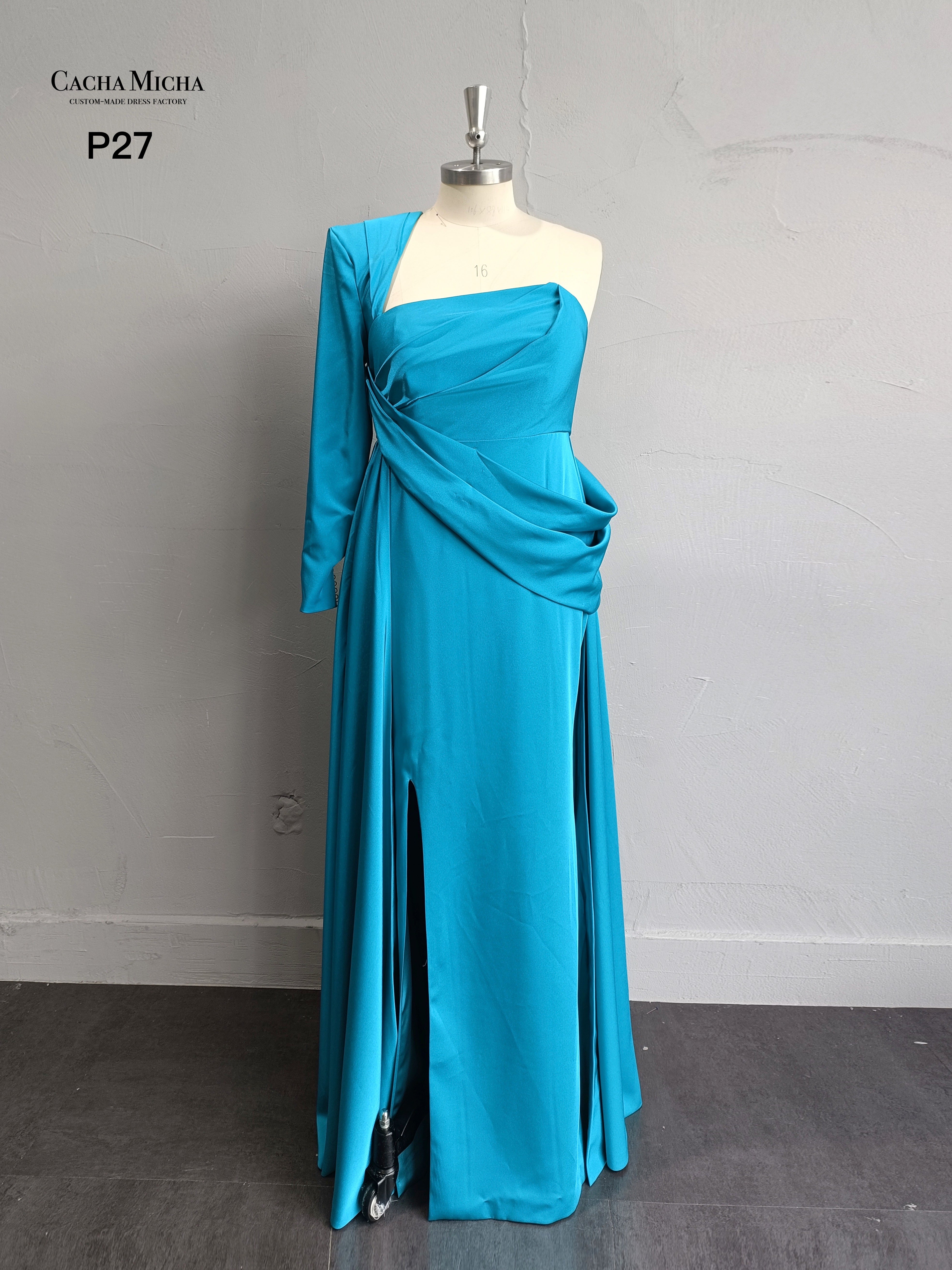 One Side Long Sleeves Blue Sleeves Evening Dress P27