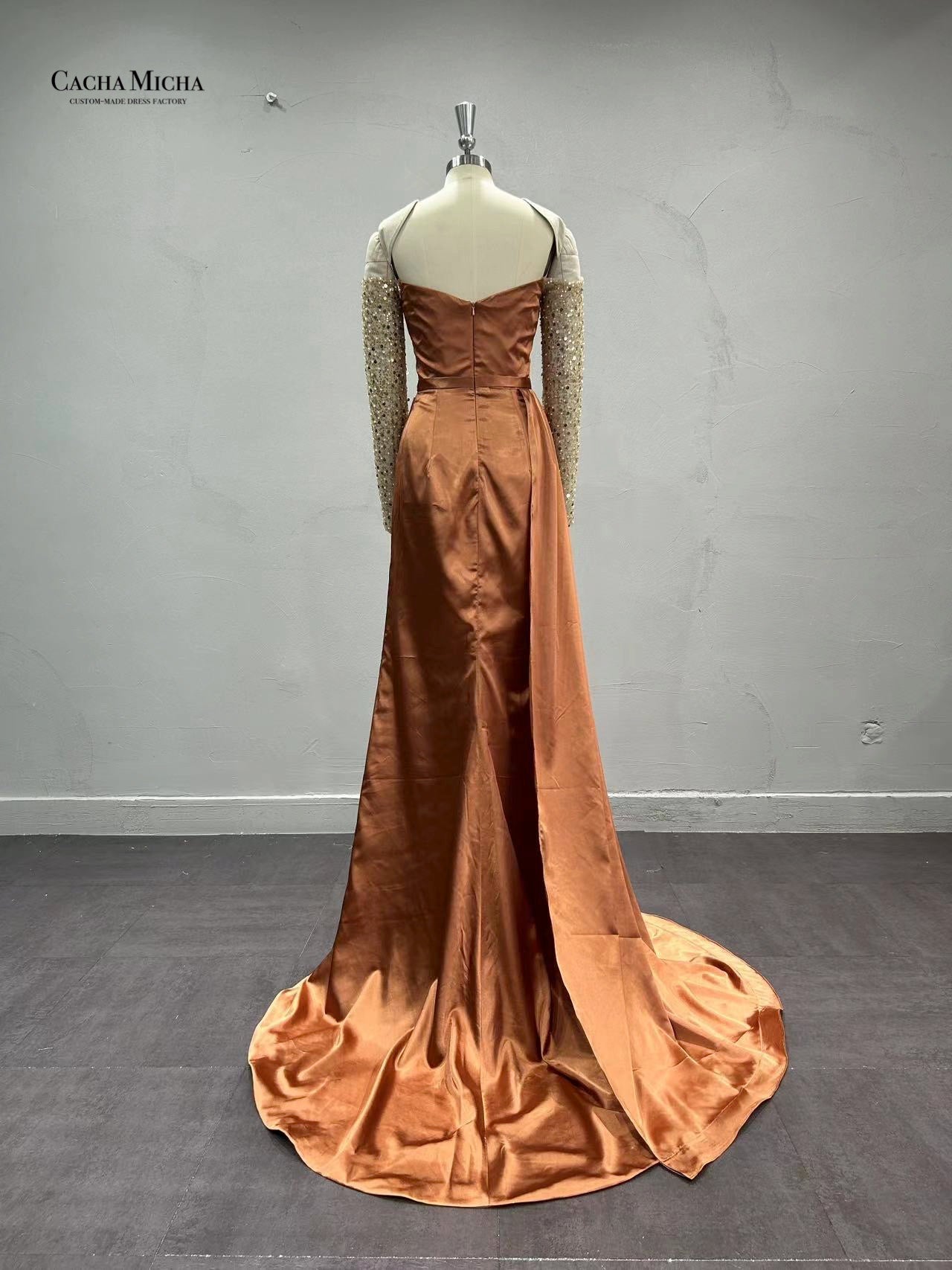 Off Shoulder Beaded Long Sleeves Prom Dress P28