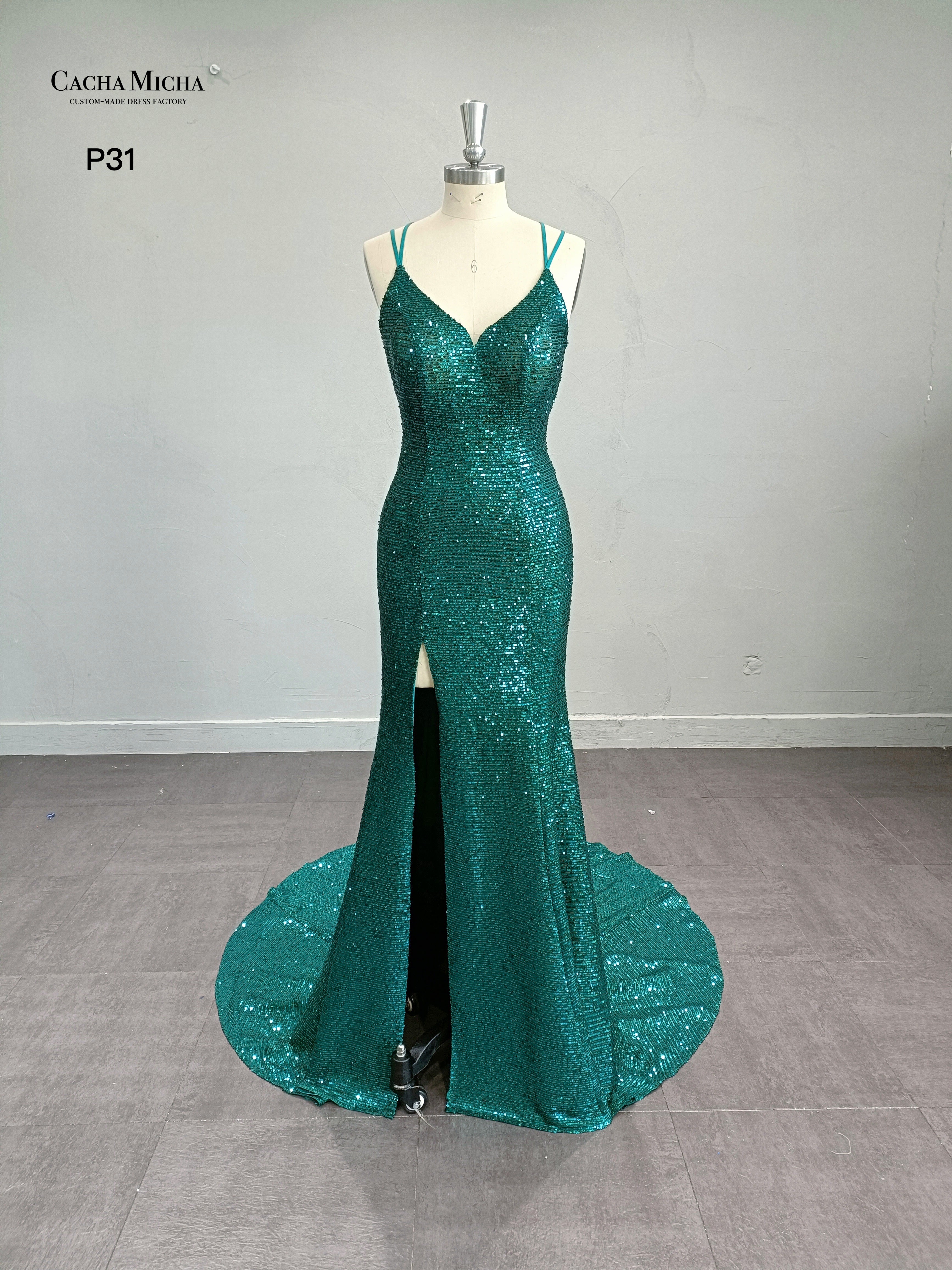 Sexy Side Slit Sequin Mermaid Evening Dress P31