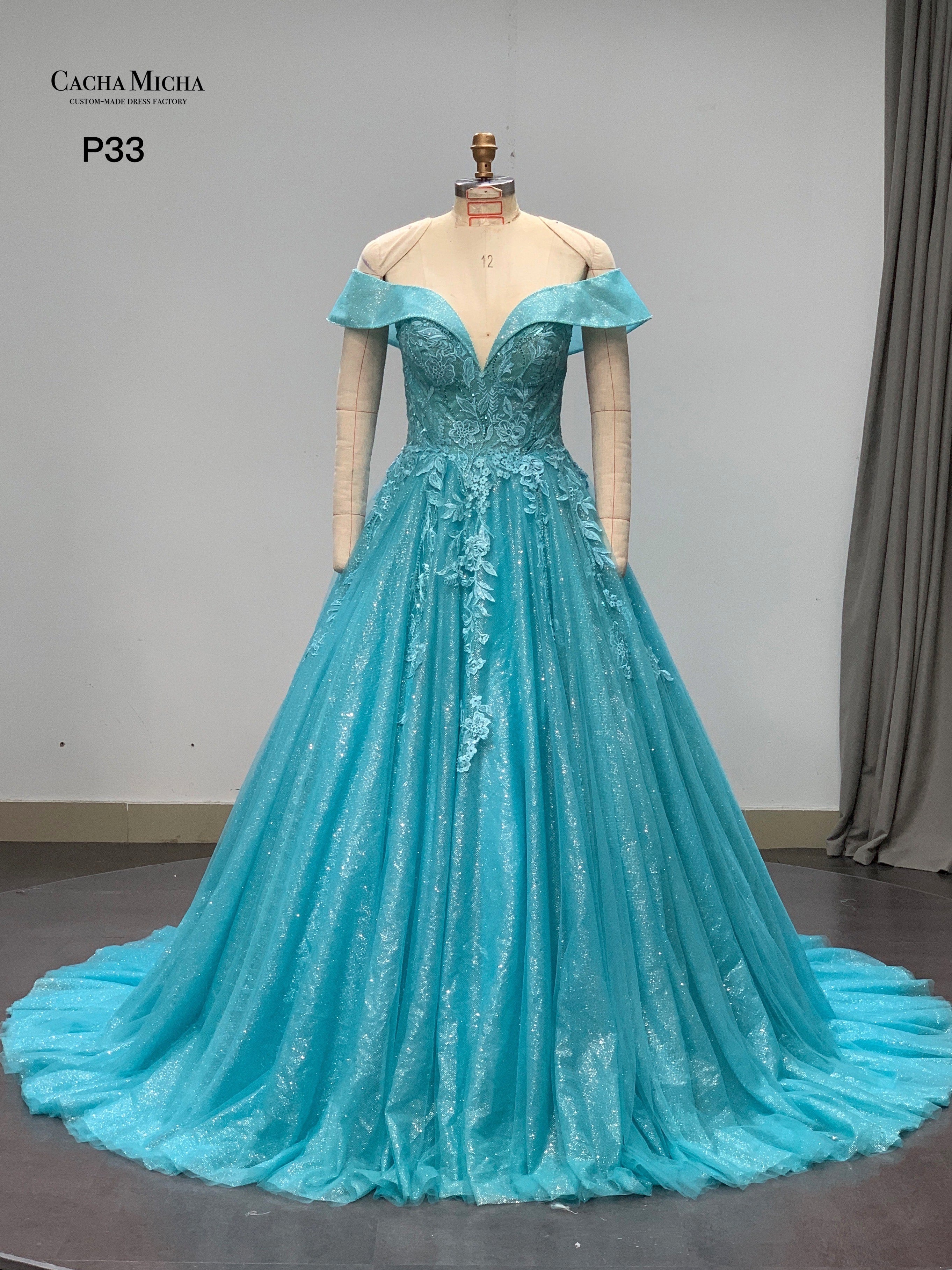 Off Shoulder Glitter A Line Prom Dress P33