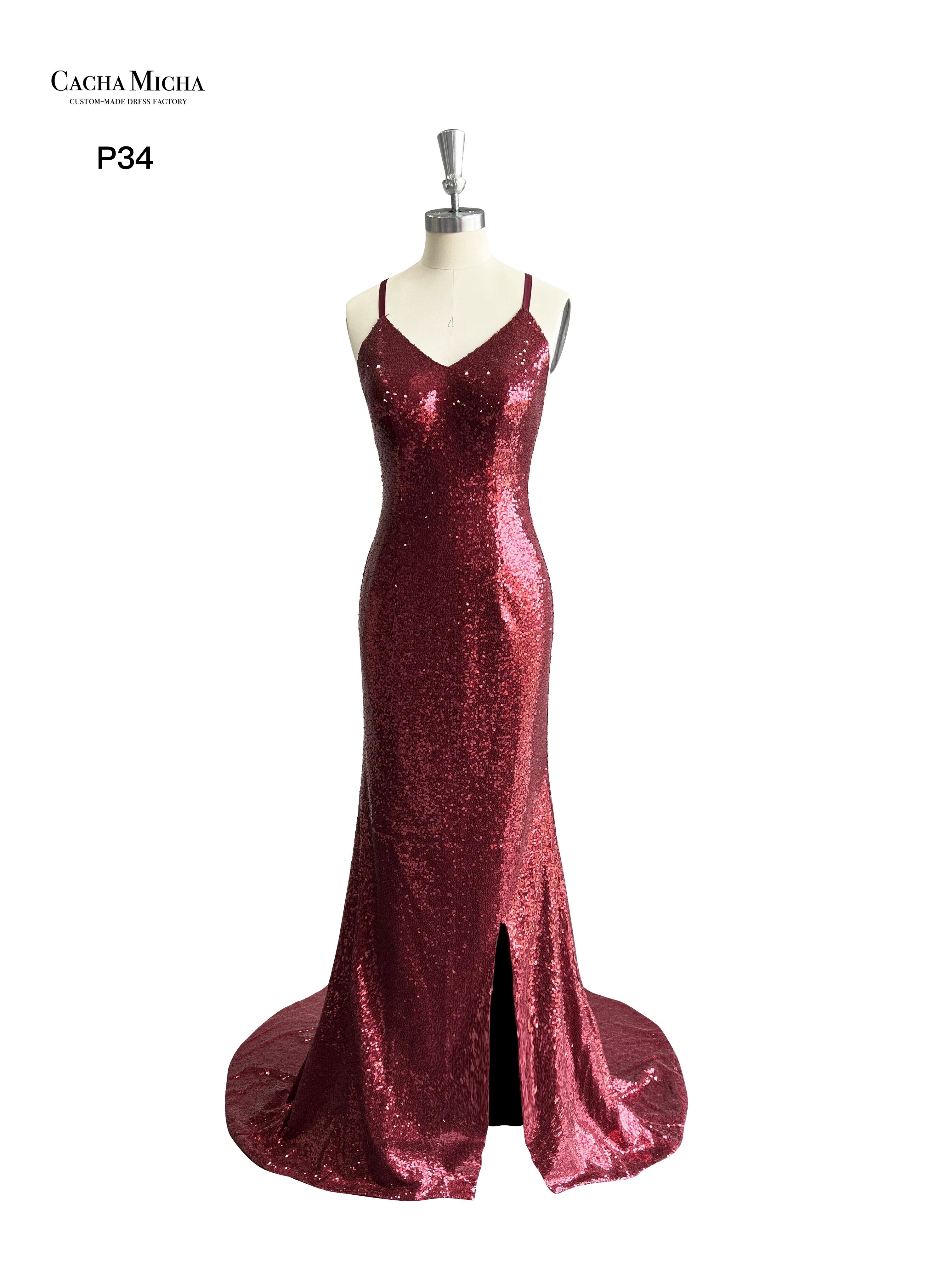 Sexy Backless Wine Red Sequin Mermaid Prom Dress P34