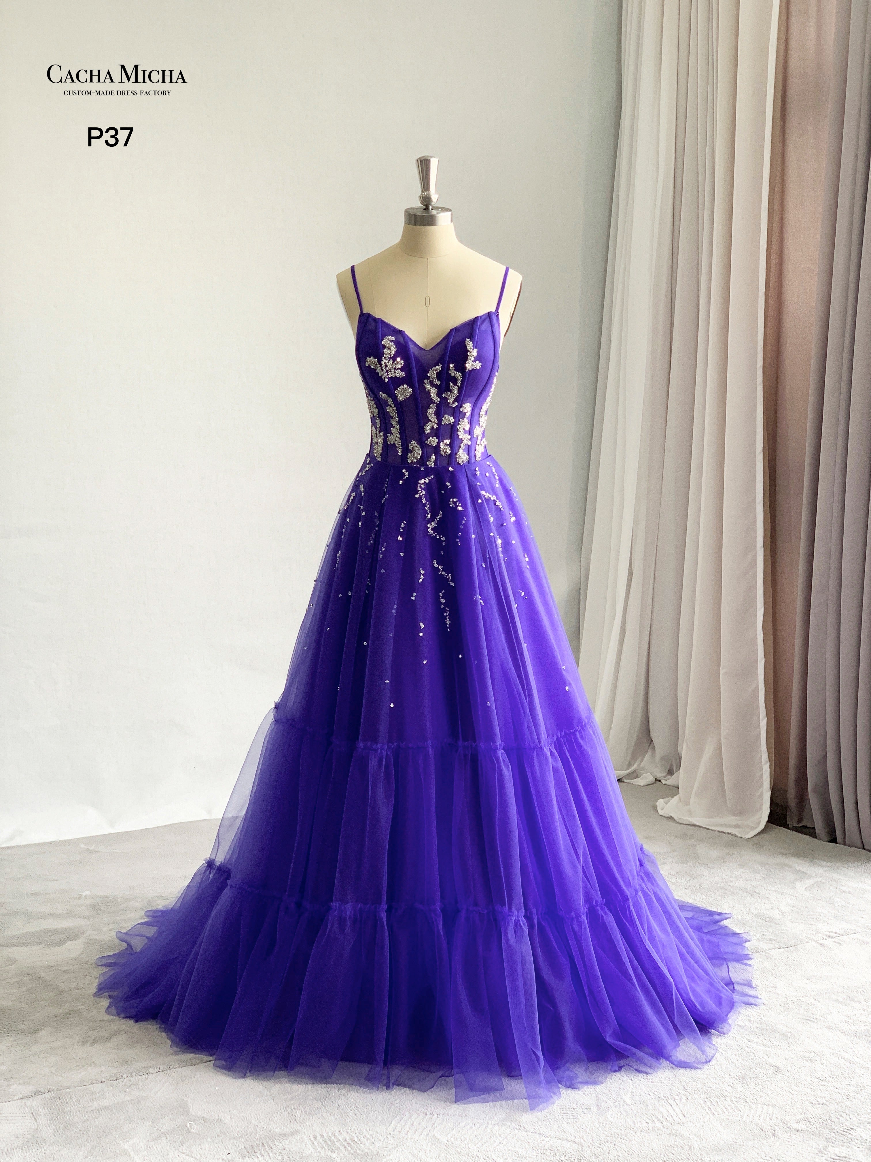Beautiful Hand Beaded Purple Prom Dress P37