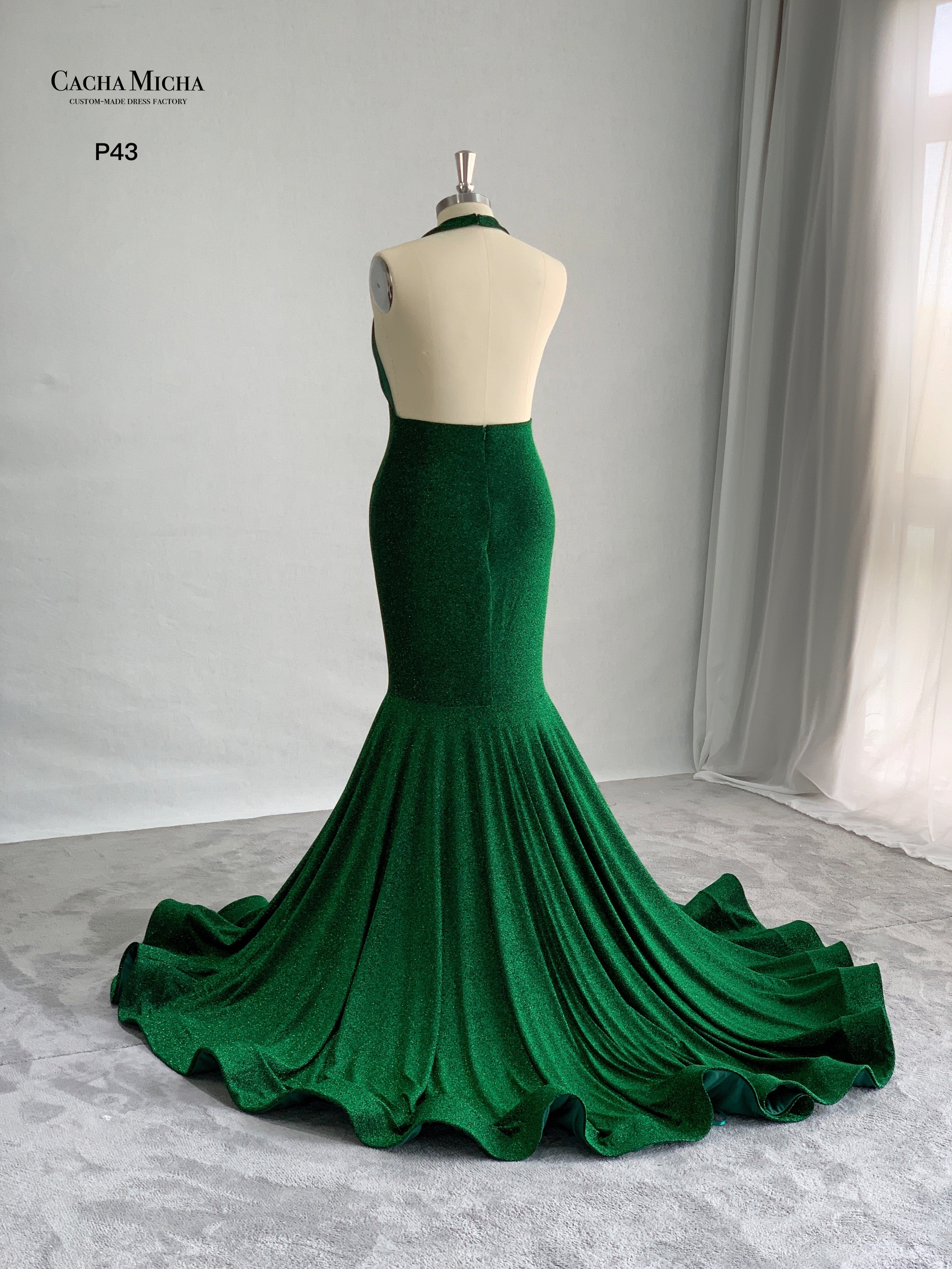 Halter Neck Backless Green Mermaid Prom Dress P43