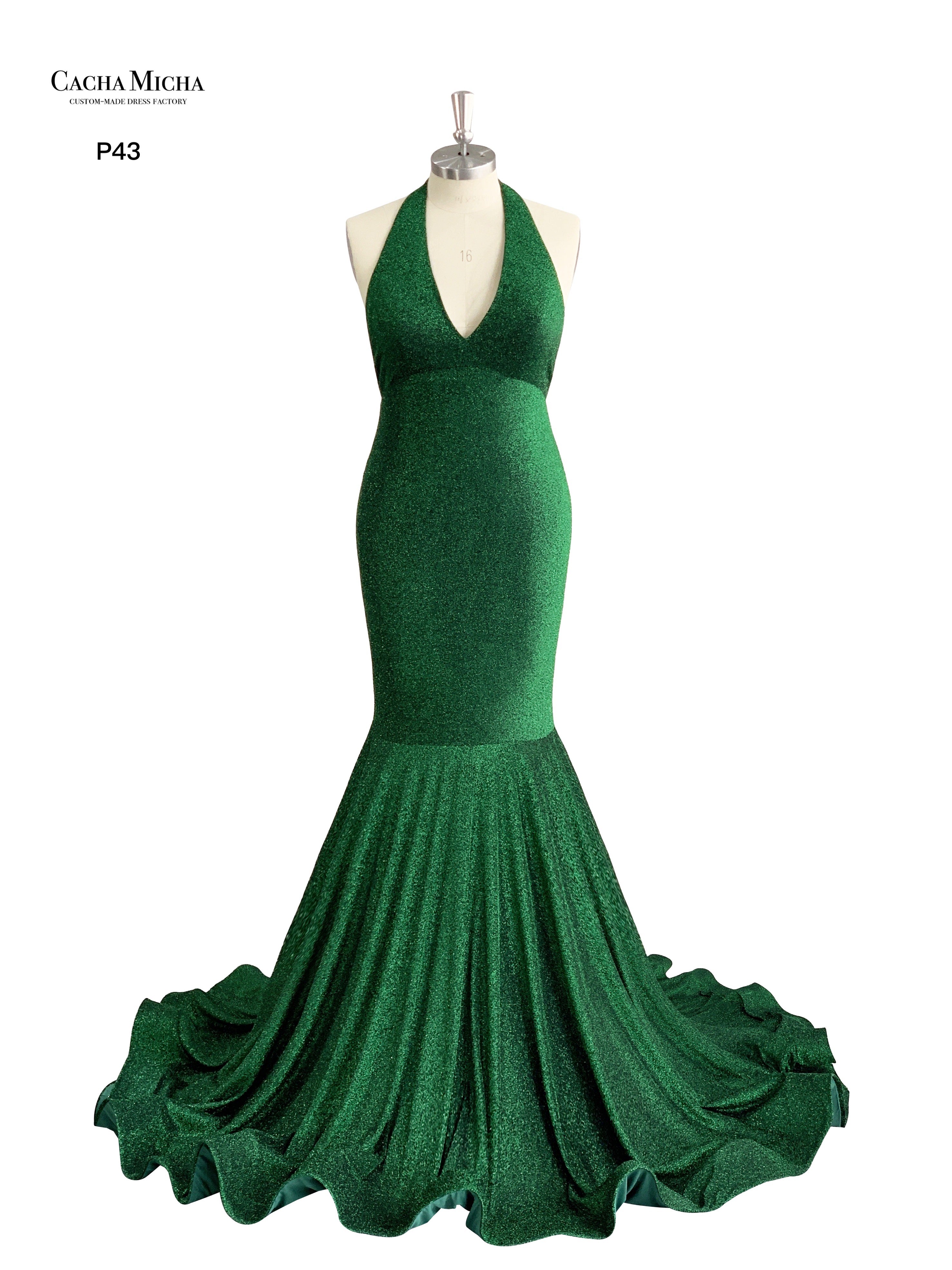 Halter Neck Backless Green Mermaid Prom Dress P43