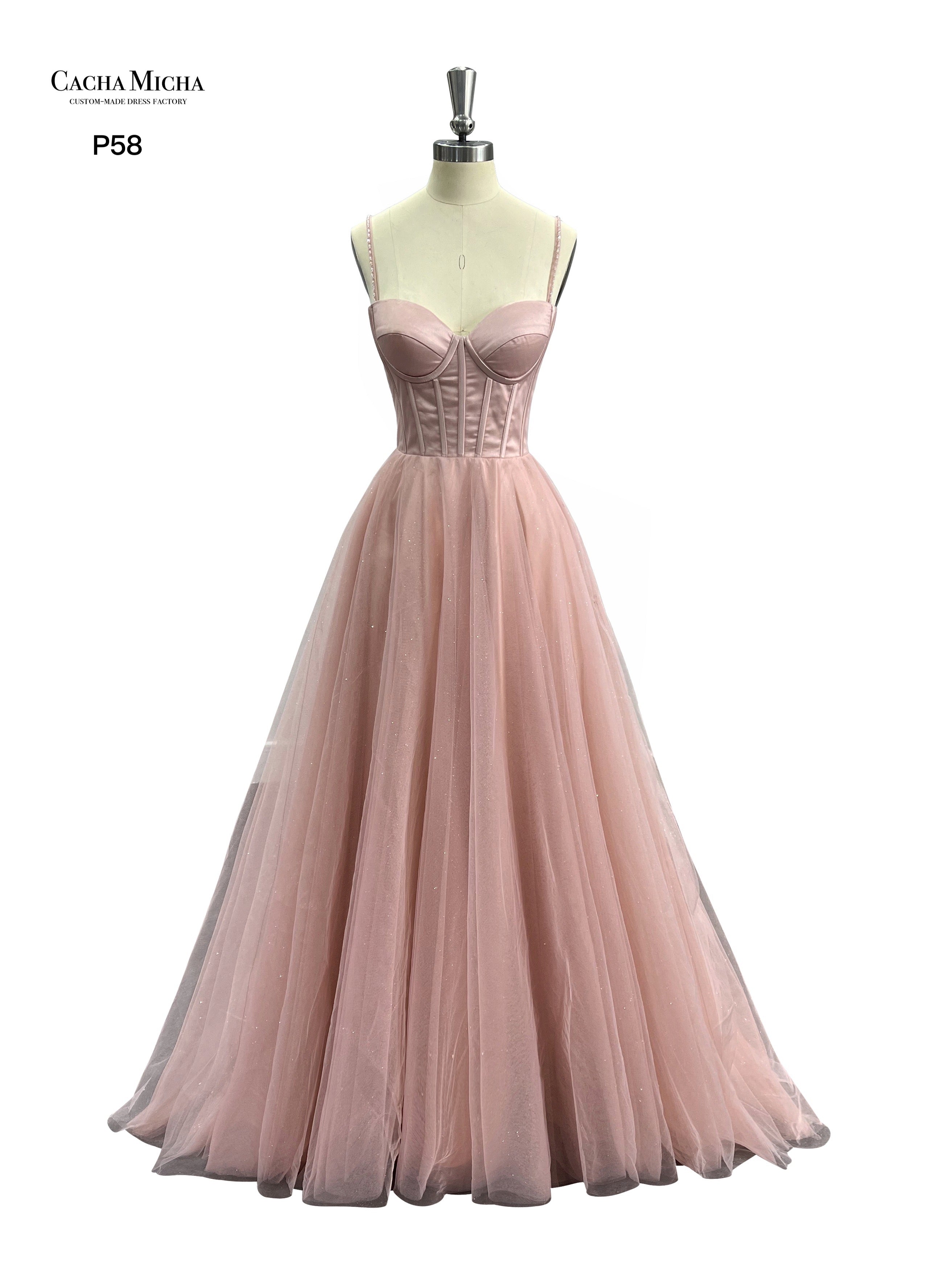 Spaghetti Straps Corset Top Dusty Pink Prom Dress P58