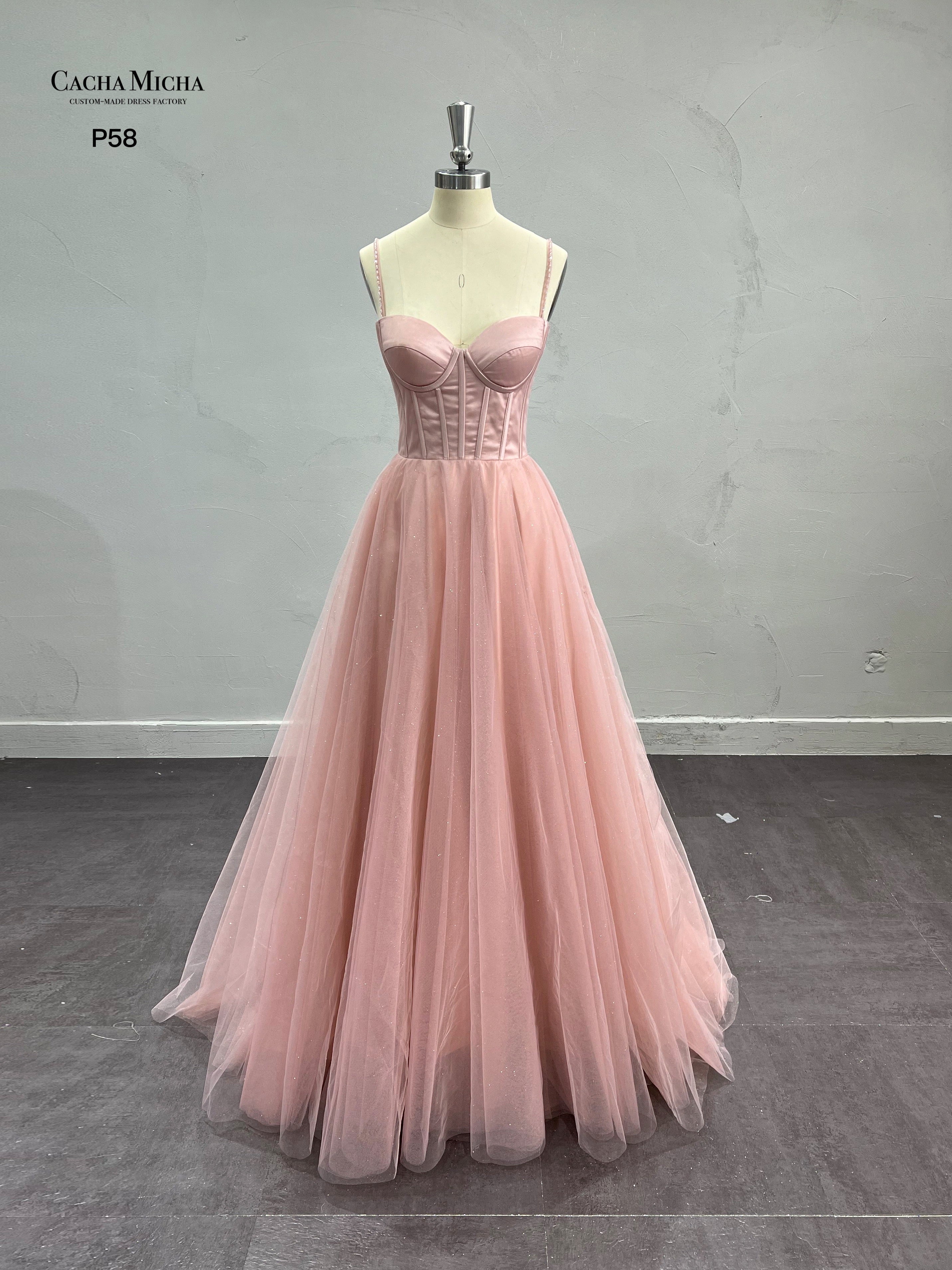 Spaghetti Straps Corset Top Dusty Pink Prom Dress P58