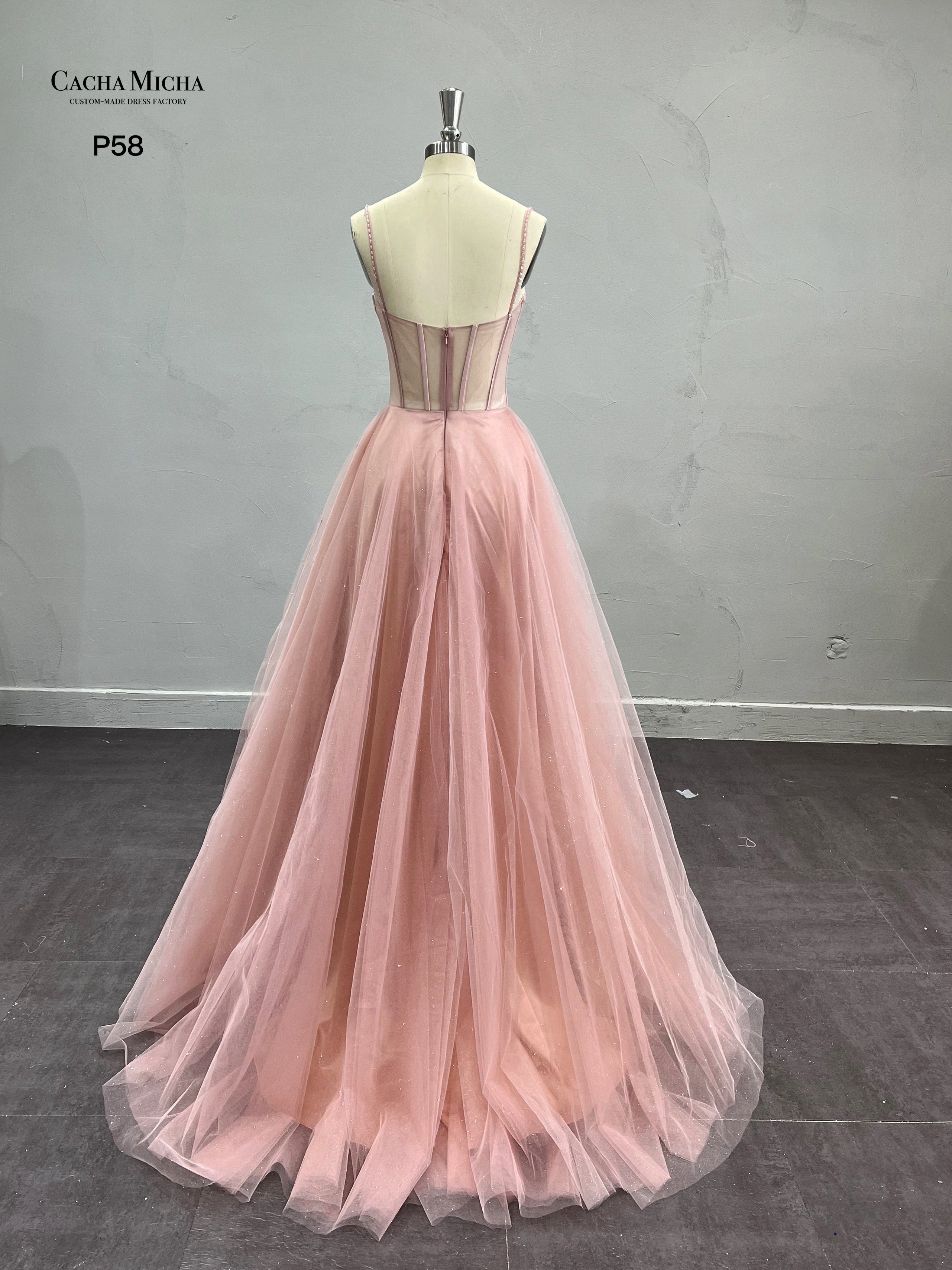 Spaghetti Straps Corset Top Dusty Pink Prom Dress P58