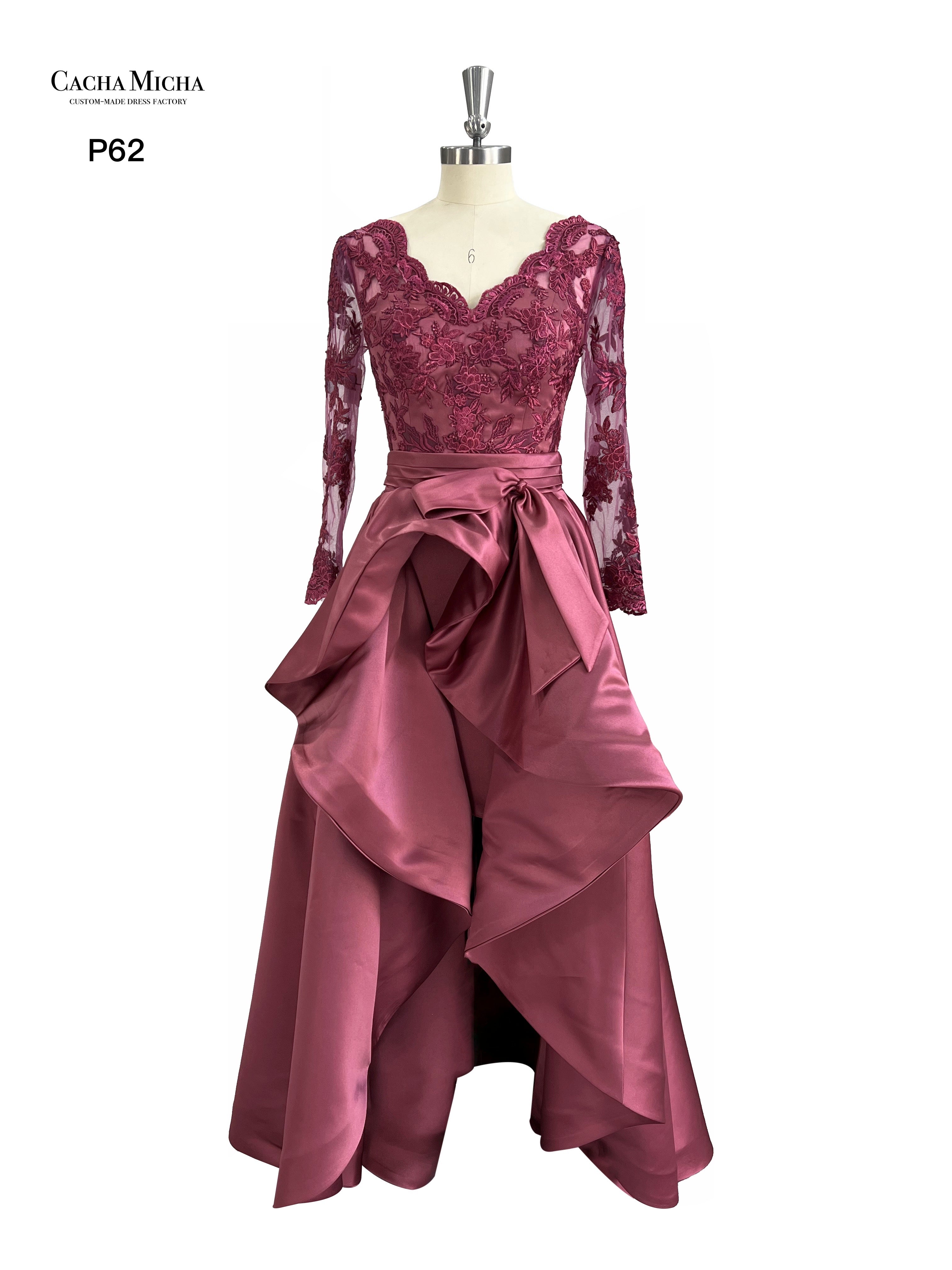 Long Sleeves 2 In 1 Wine Red Prom Dress P62