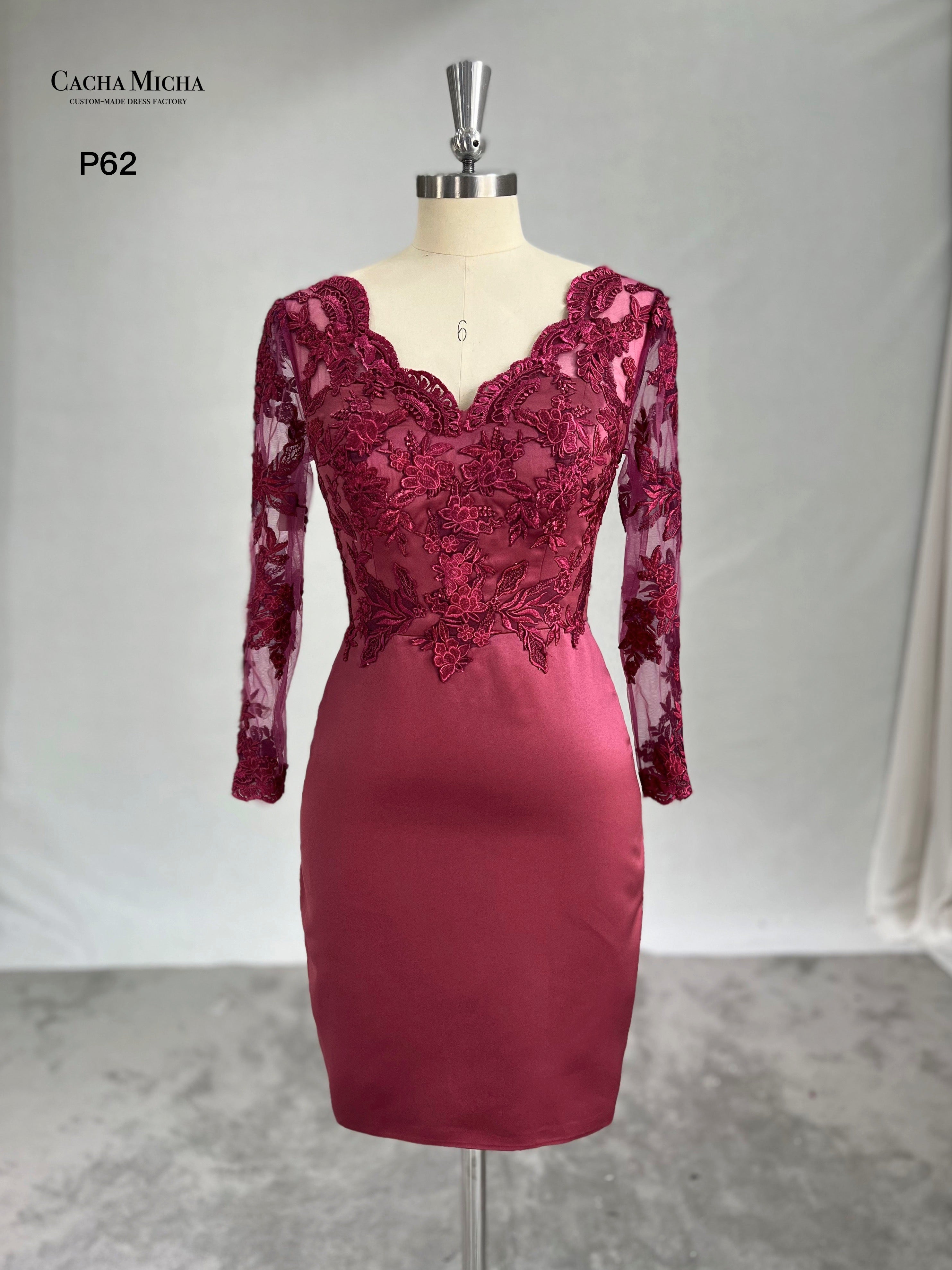 Long Sleeves 2 In 1 Wine Red Prom Dress P62