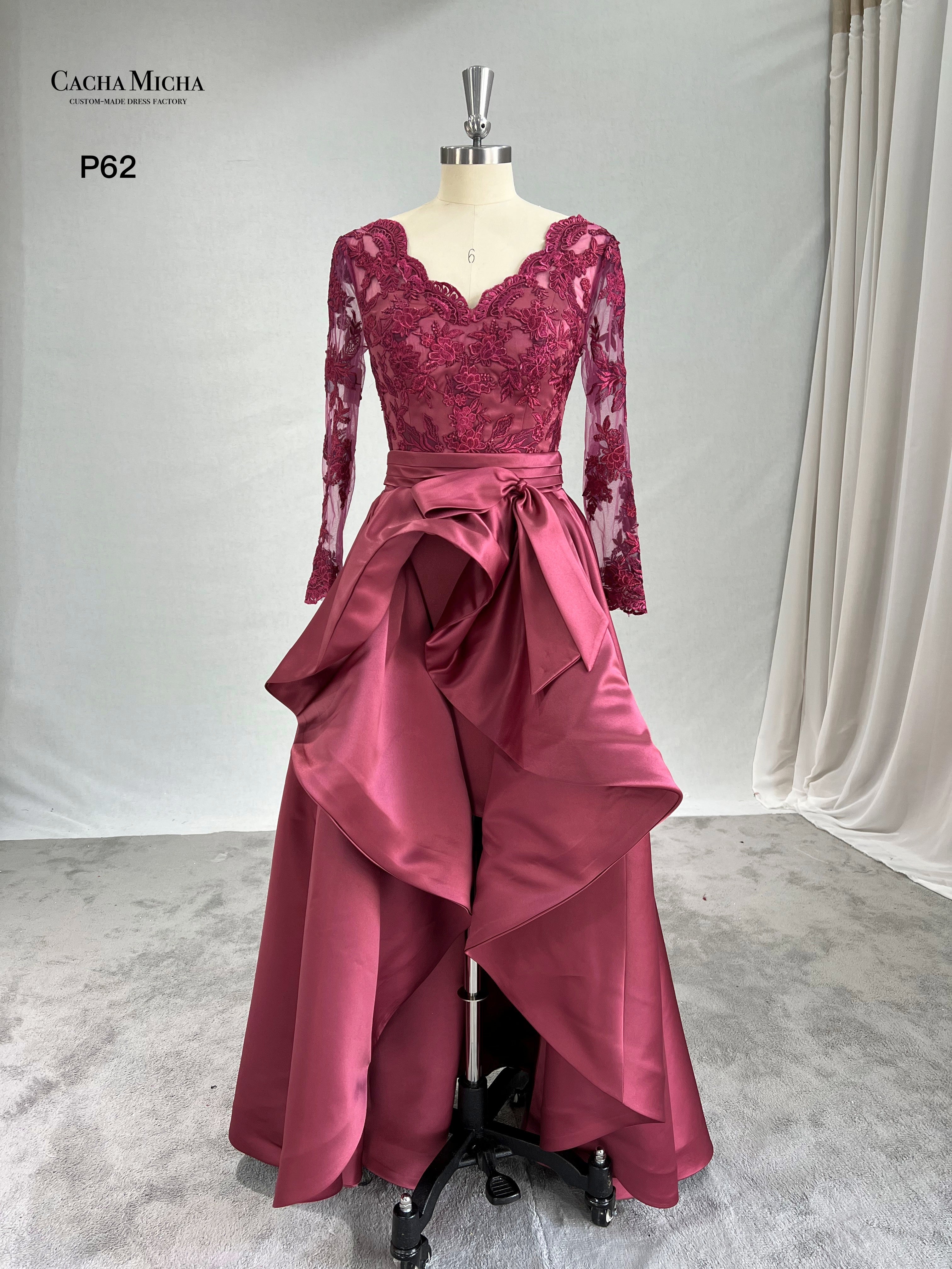 Long Sleeves 2 In 1 Wine Red Prom Dress P62