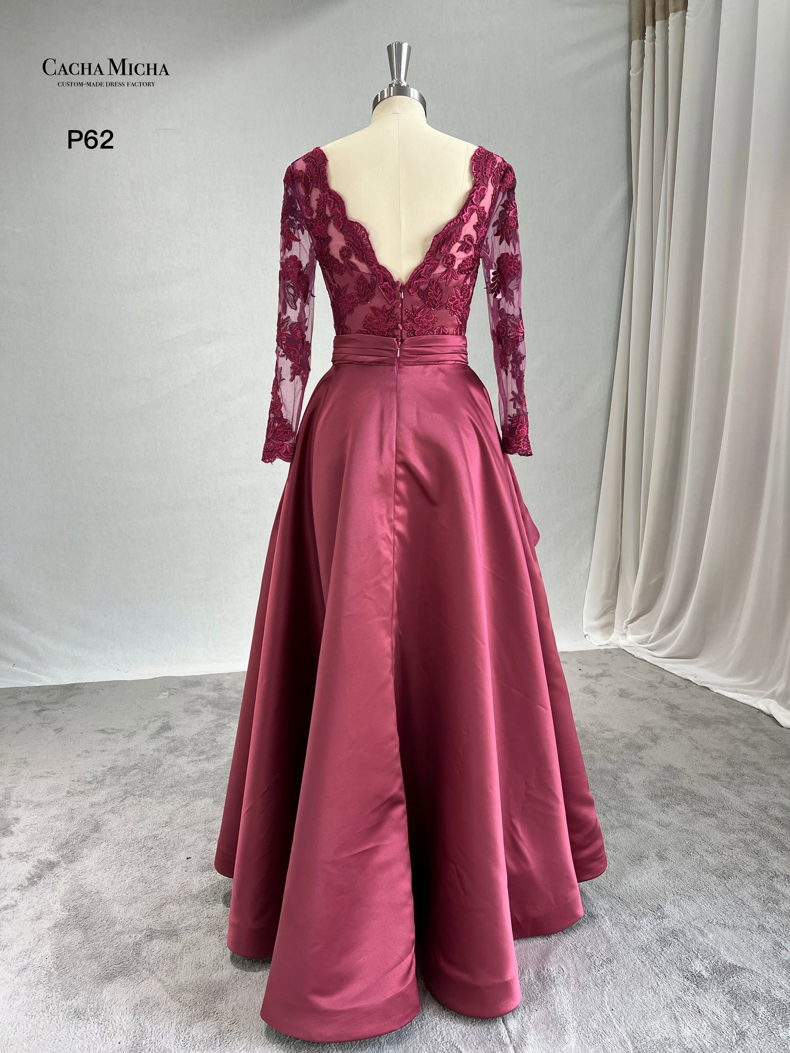 Long Sleeves 2 In 1 Wine Red Prom Dress P62