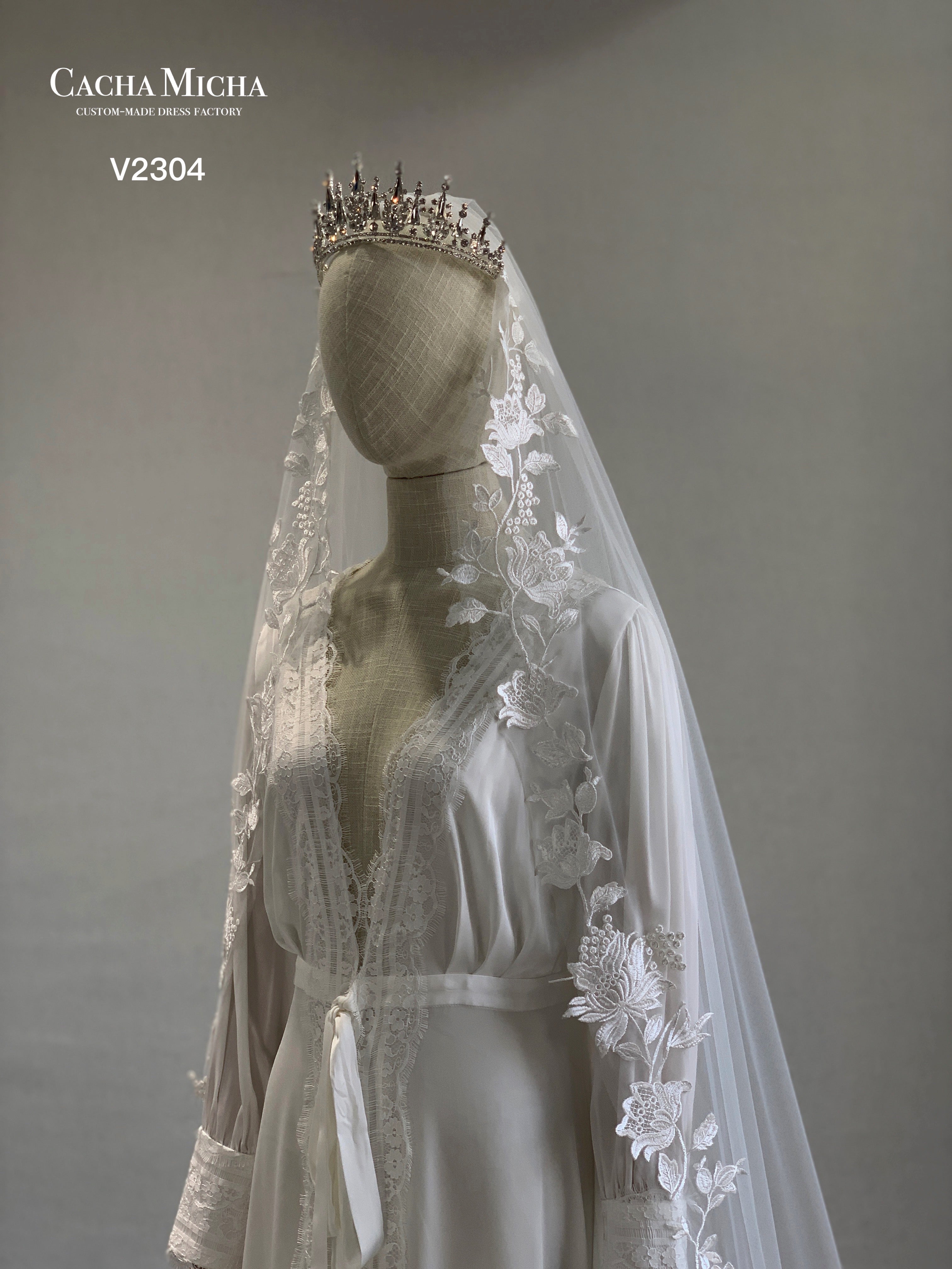 Chapel Length Lace Bridal Veil V2304