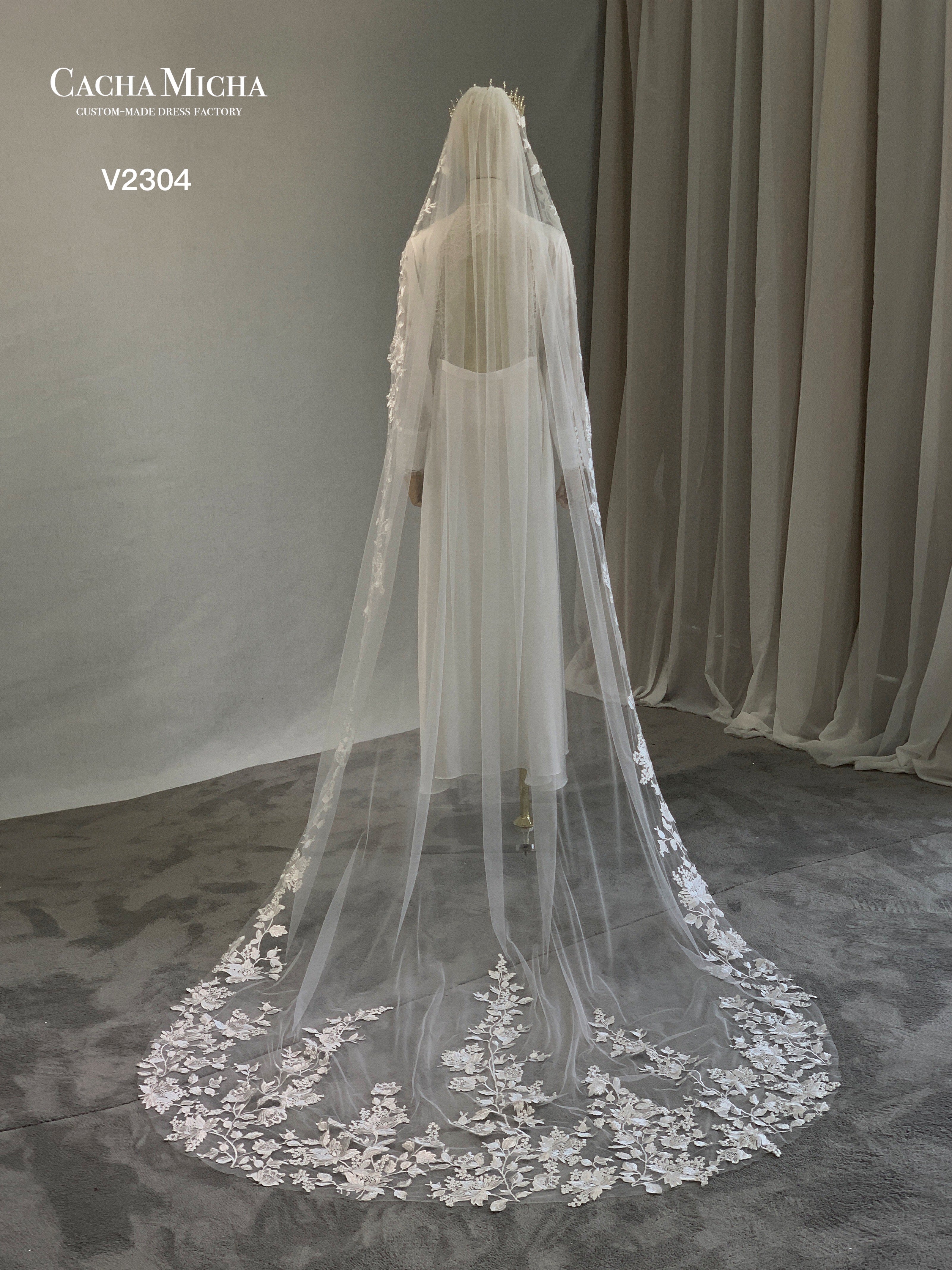 Chapel Length Lace Bridal Veil V2304