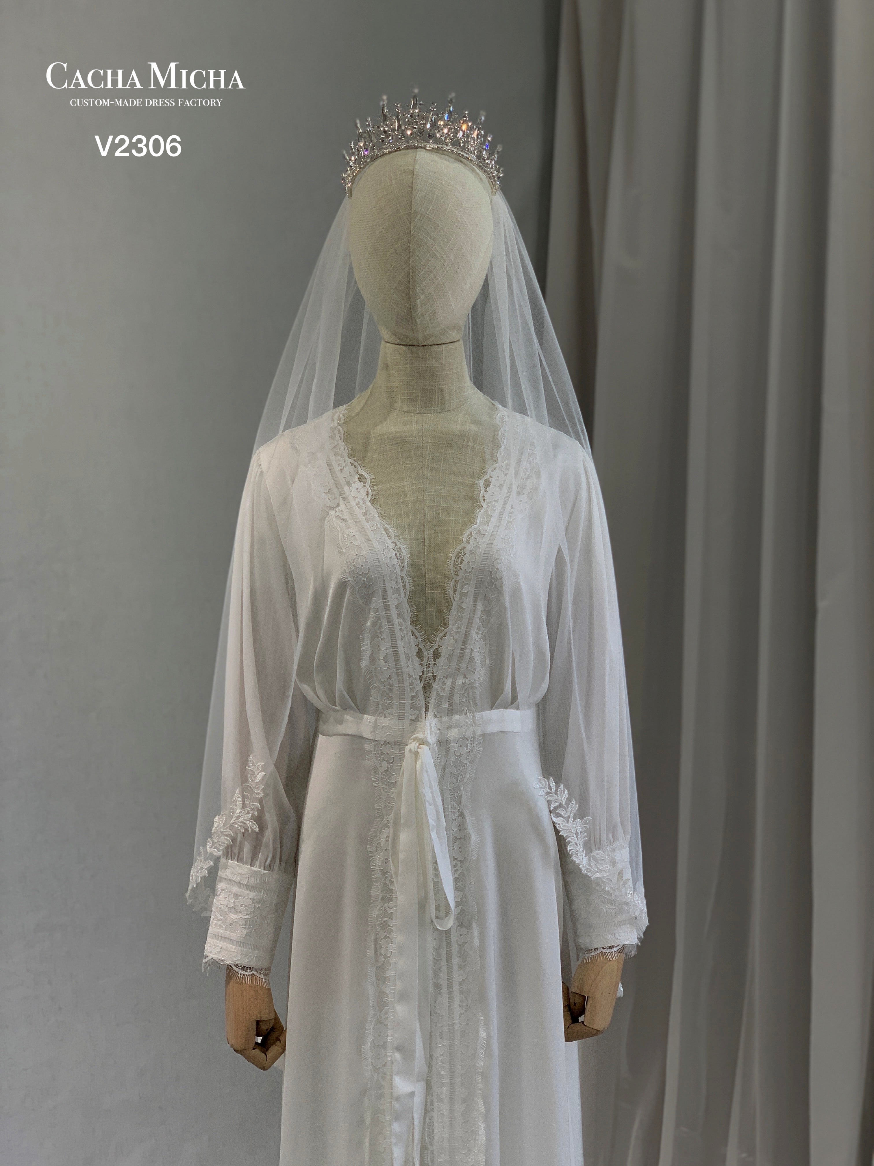 Thin Lace Hips Length Bridal Veil V2306