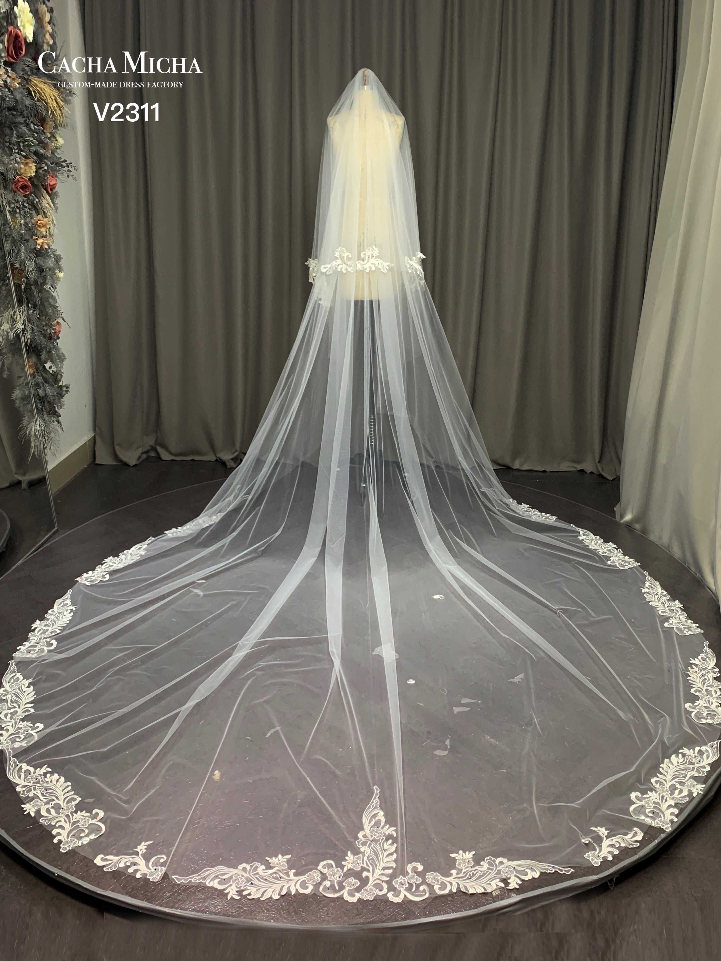 Beautiful Cathedral Length 2 Layers Bridal Veil V2311