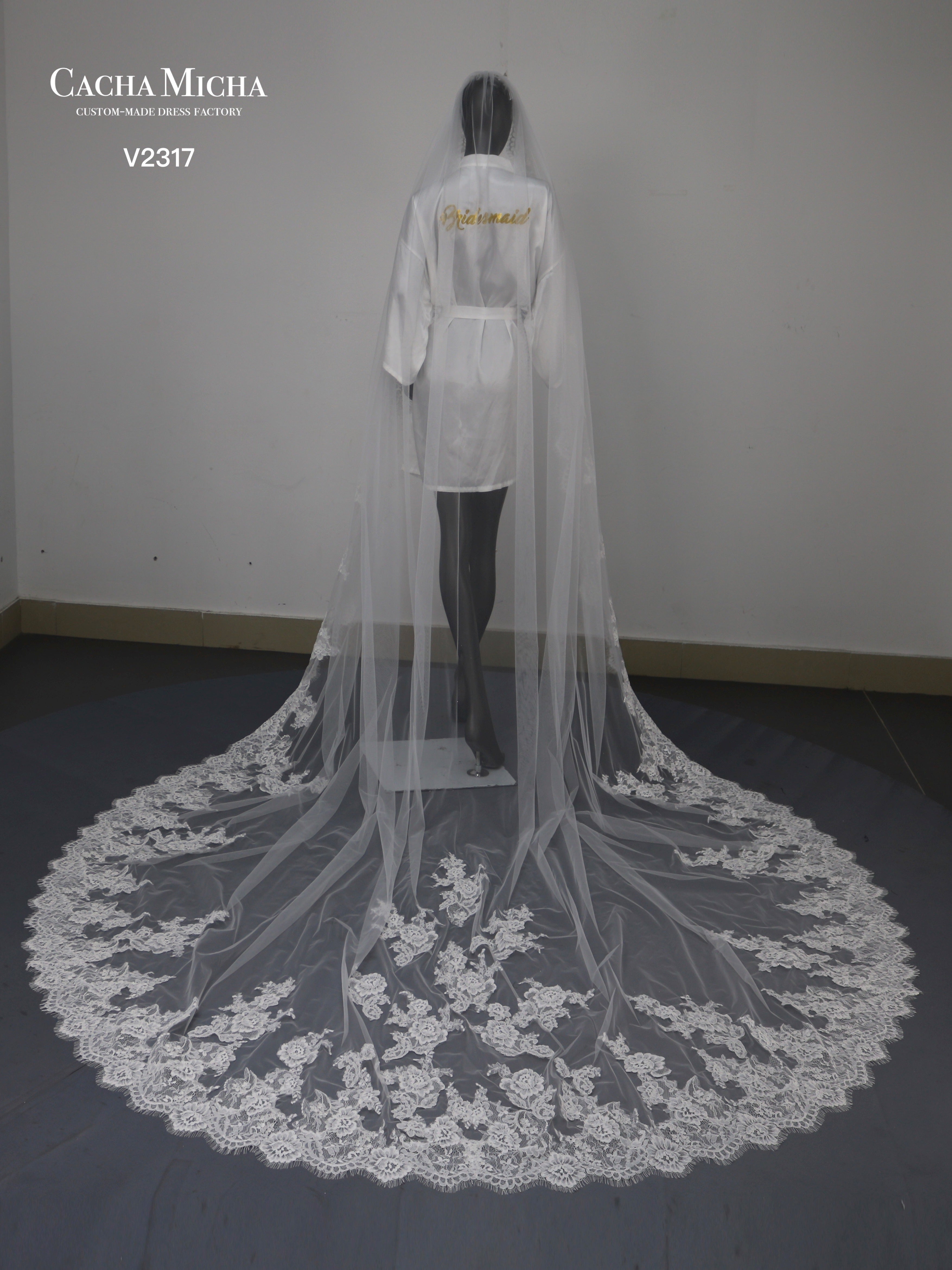 Chapel Train French Lace Bridal Veil V2317