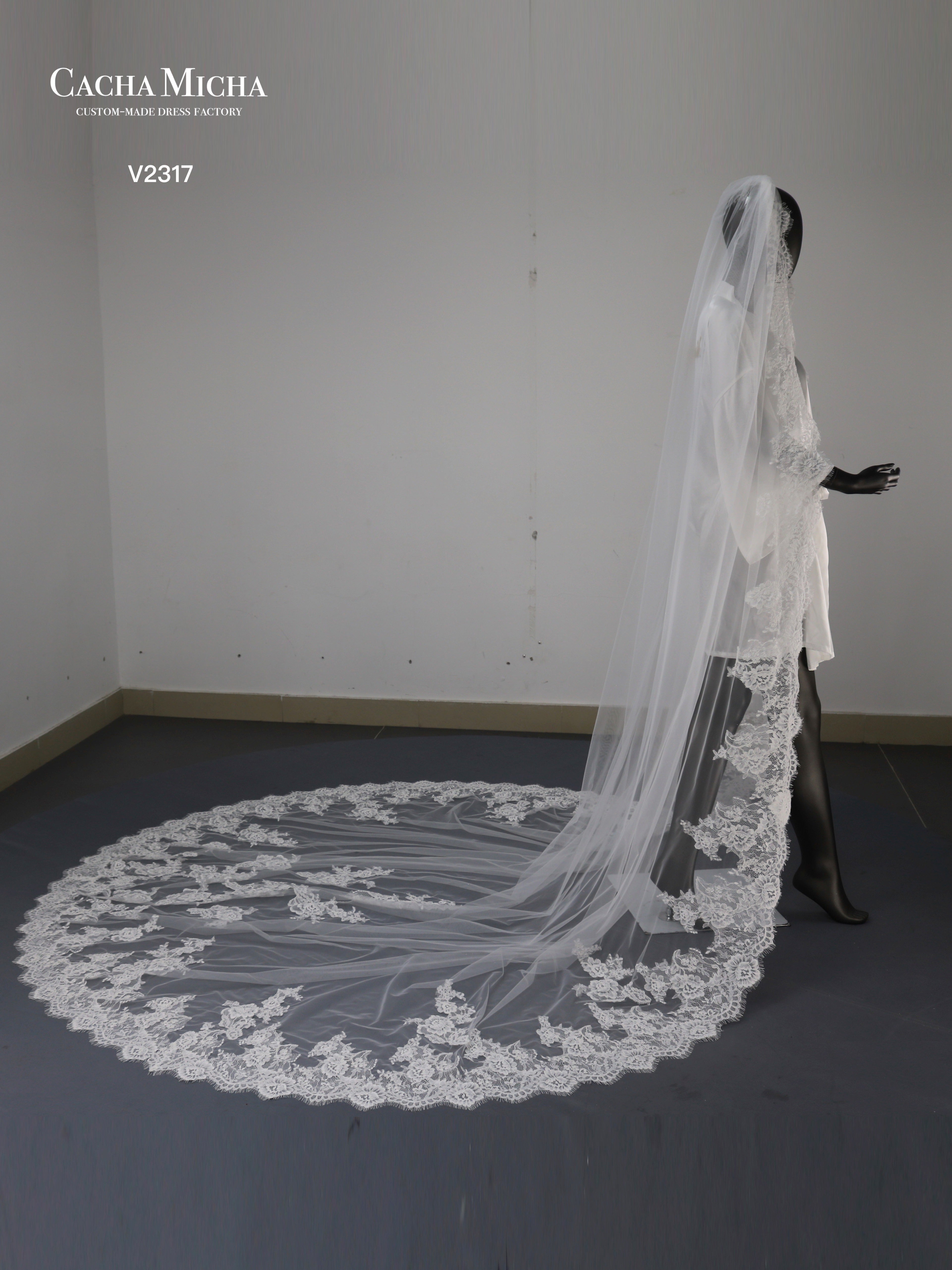 Chapel Train French Lace Bridal Veil V2317