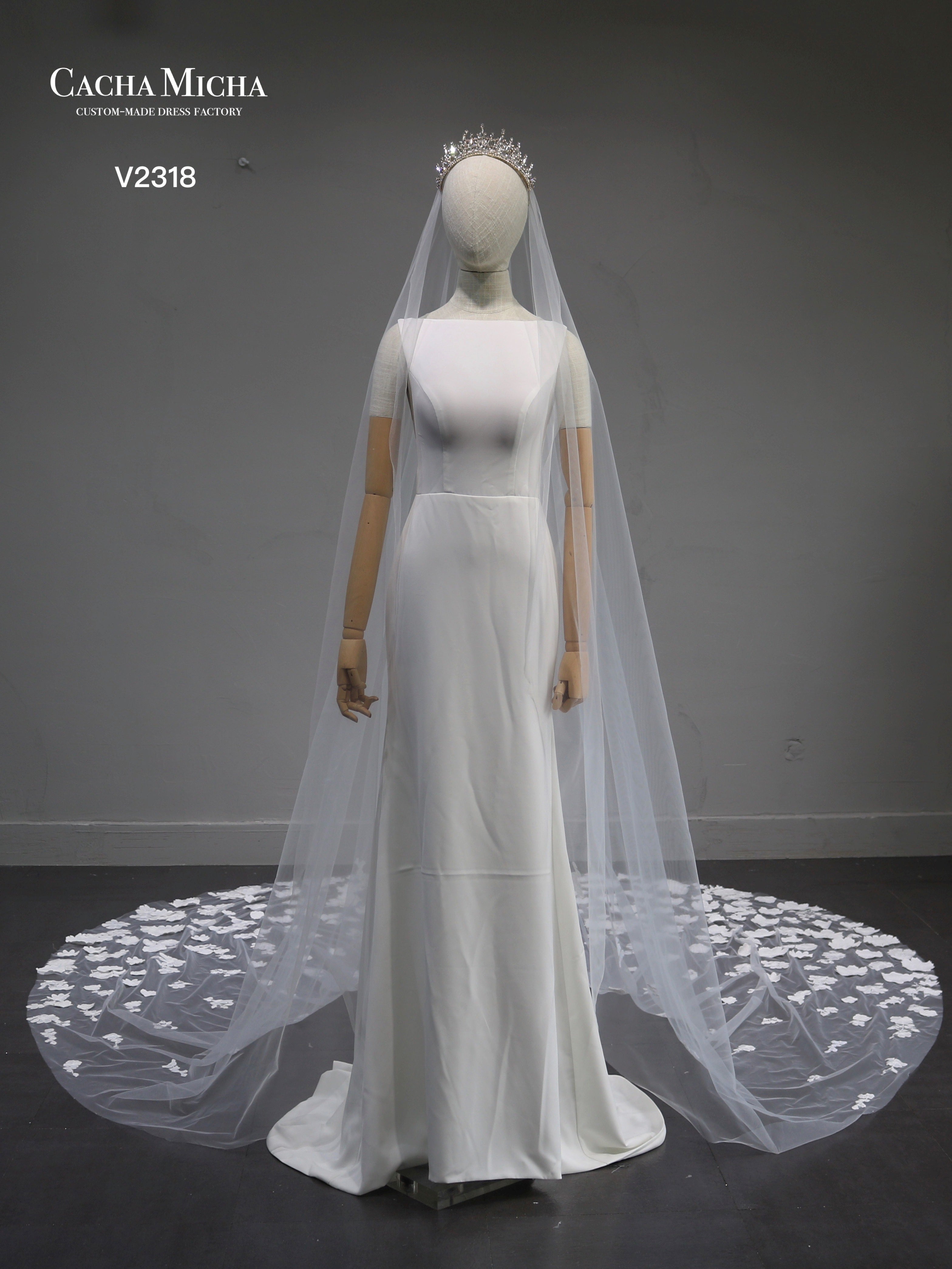 3D Flower Lace Cathedral Length Bridal Veil V2318