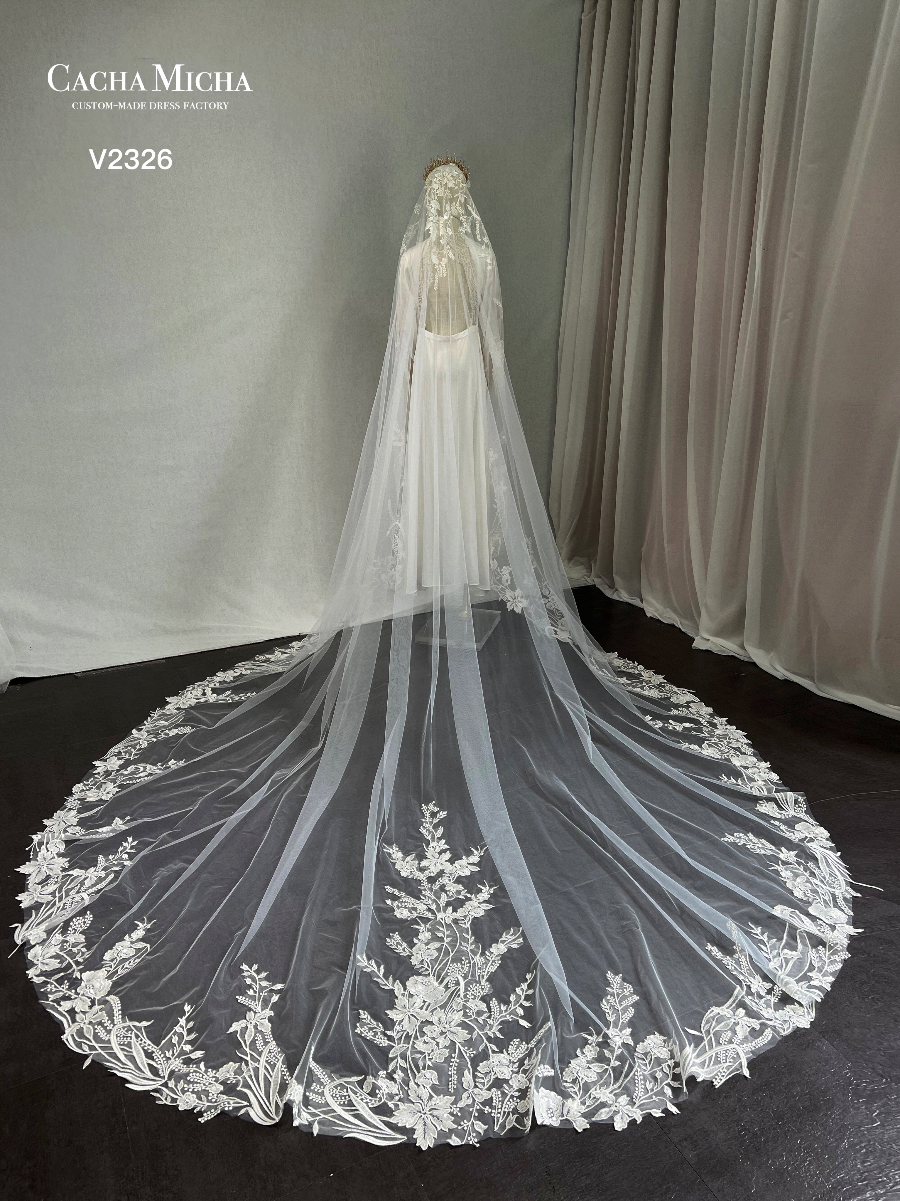Gorgeous Cathedral Length Lace Bridal Veil V2326
