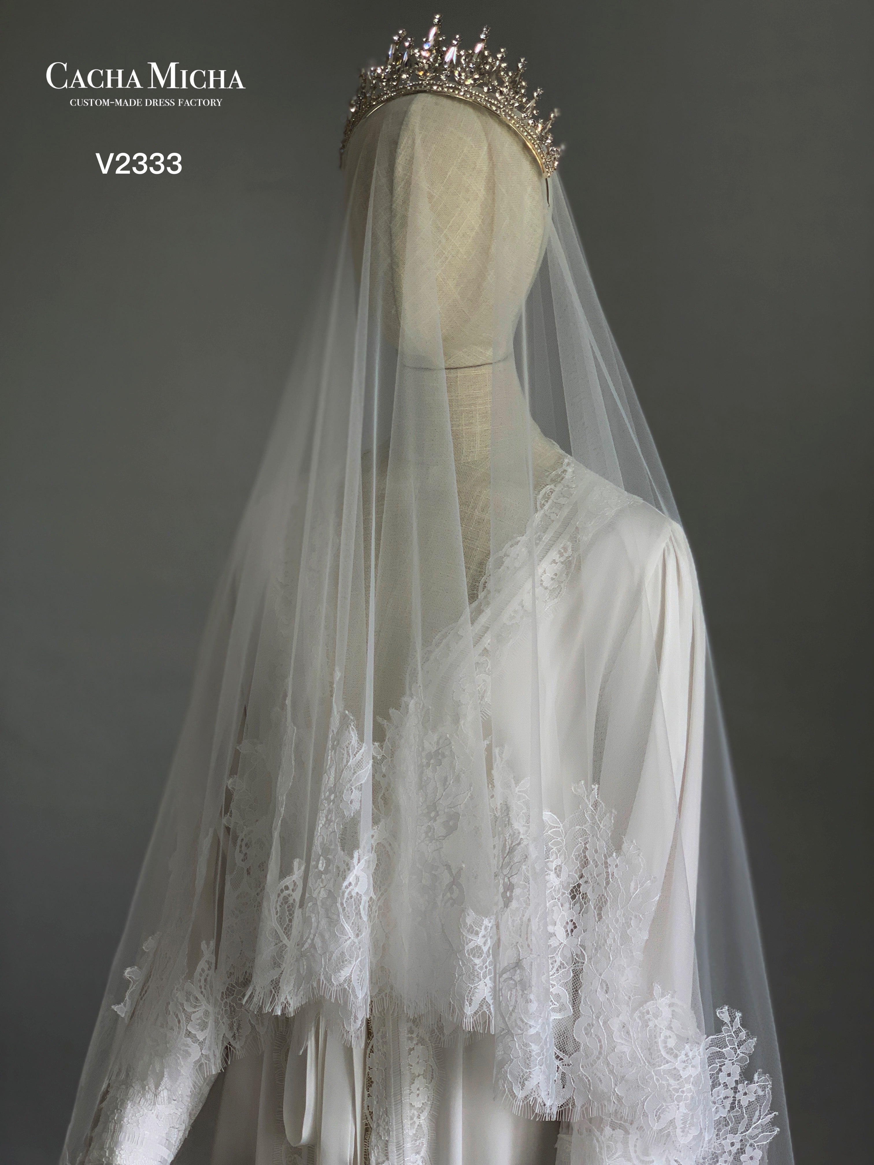 Finger Tip Length Lace Trimming Bridal Veil V2333