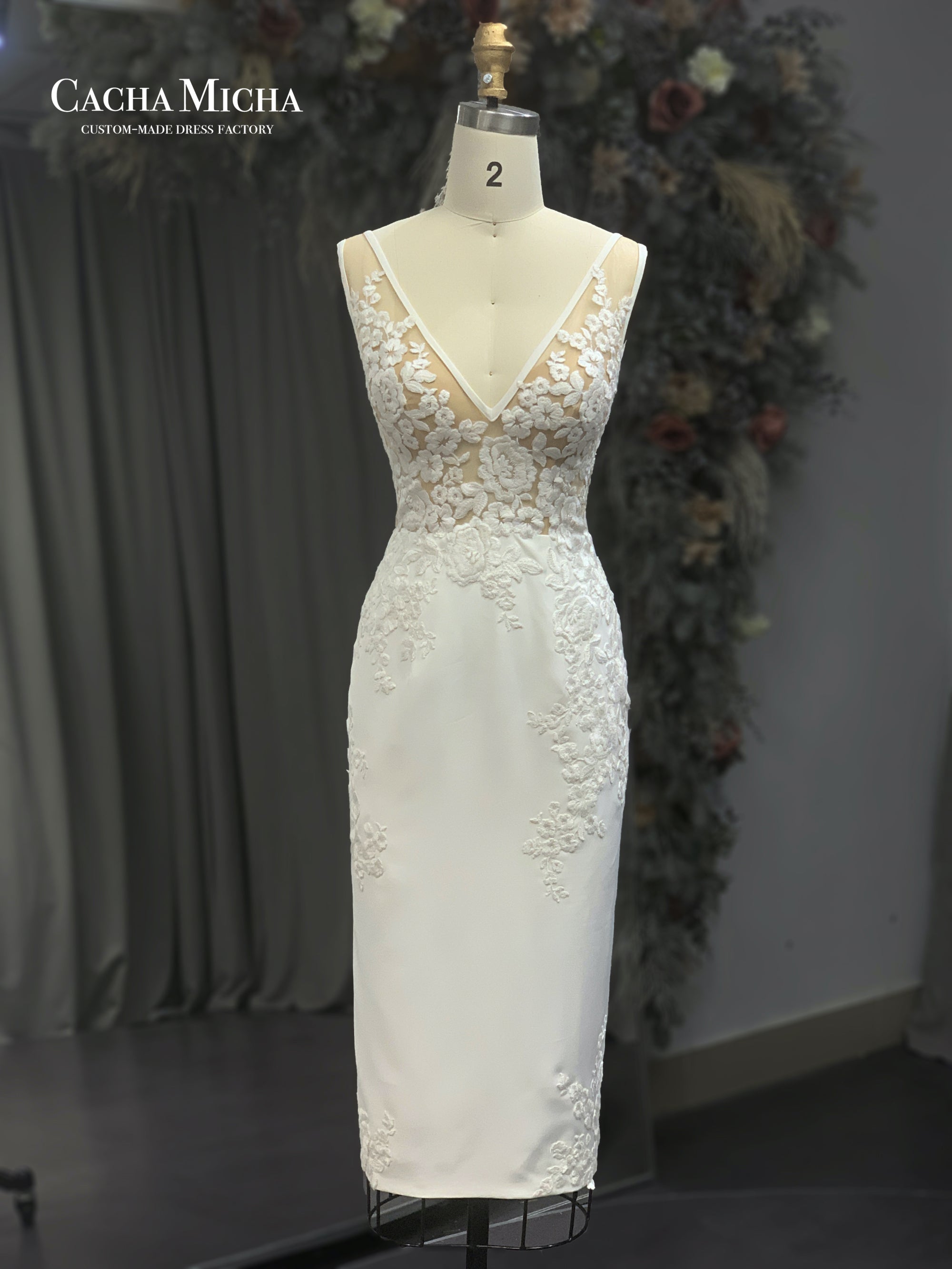 lace tube short bridal dress with over skirt 211214