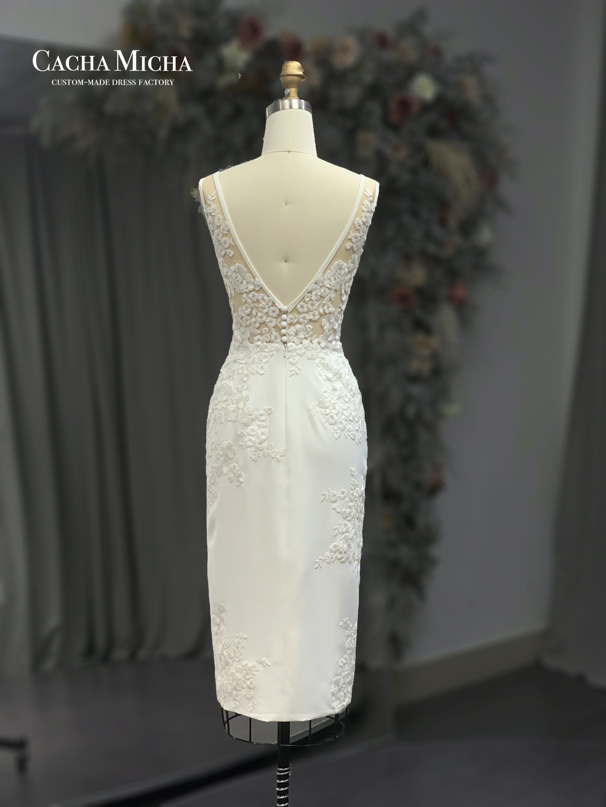 lace tube short bridal dress with over skirt 211214