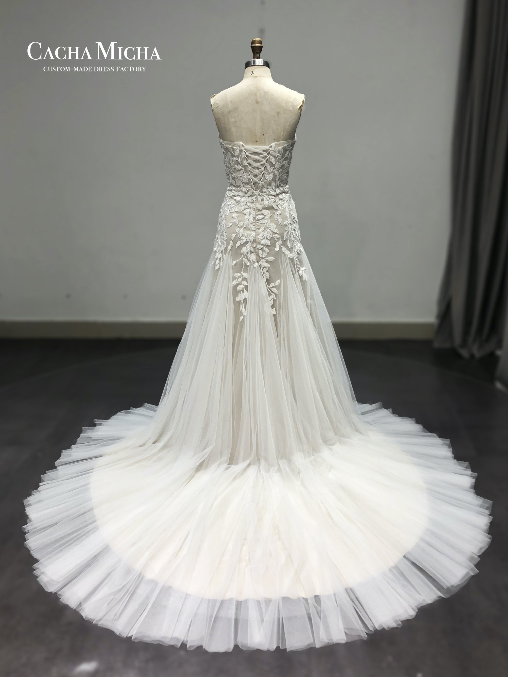 sweetheart lace trumpet wedding dress with godet 211216