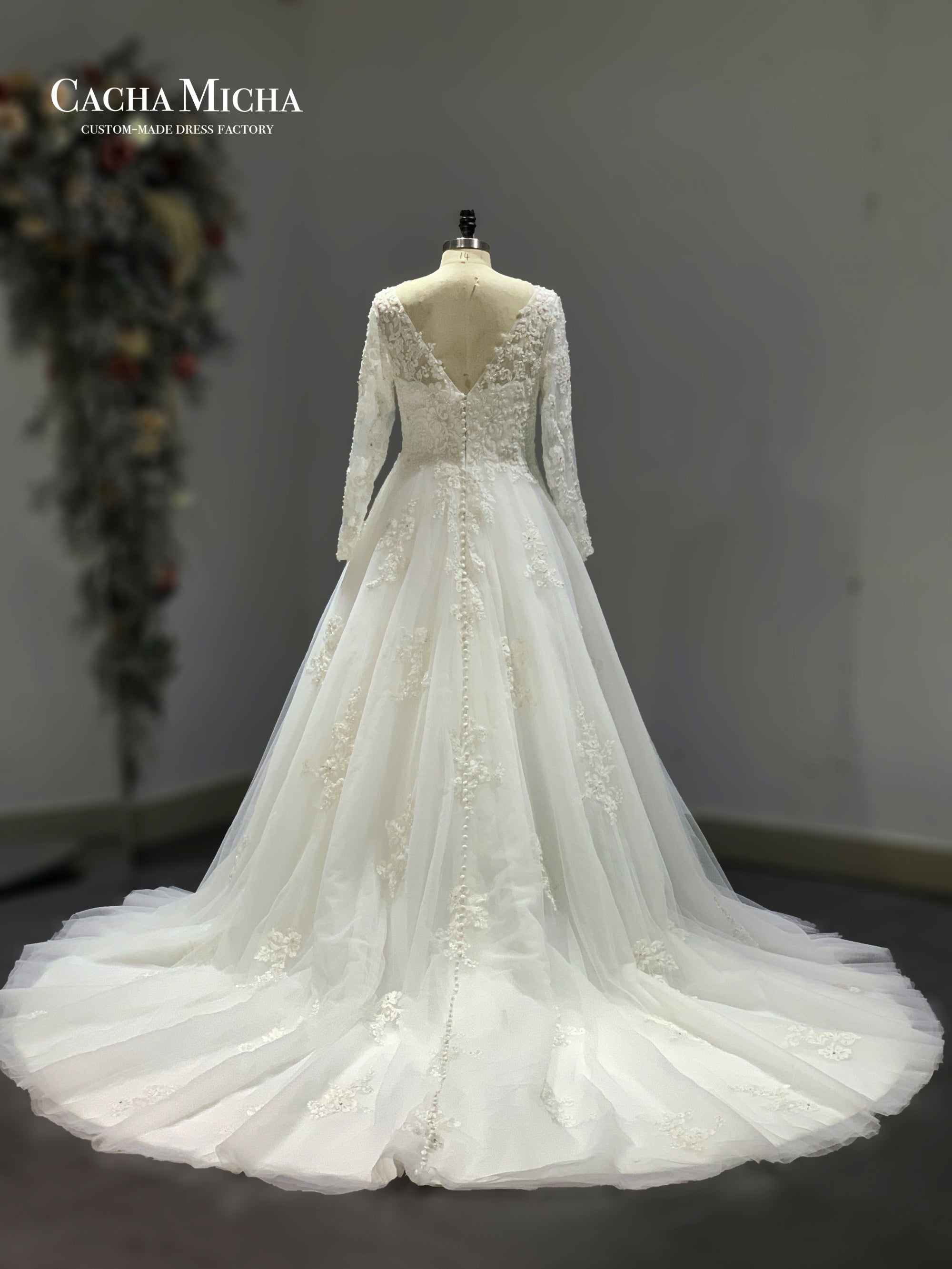 classic lace long sleeves a line wedding dress 211231