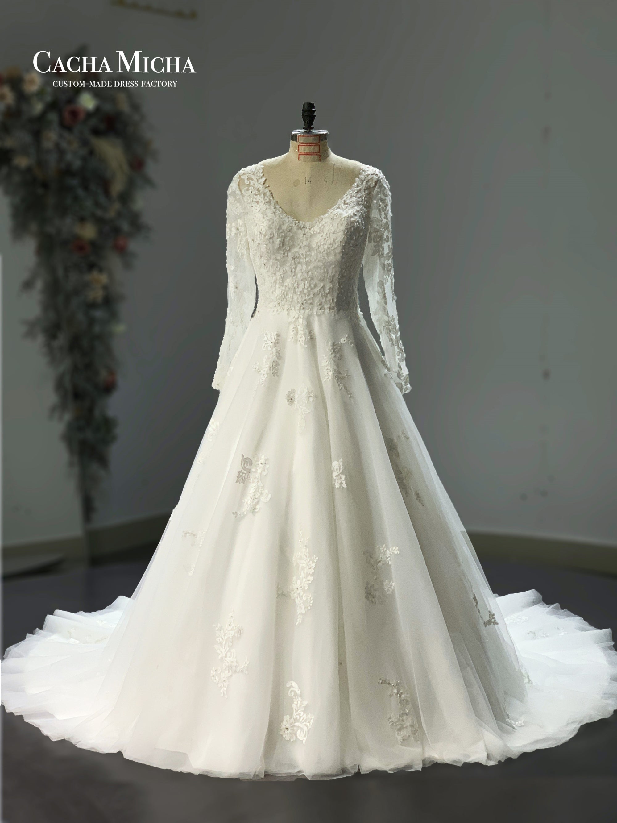 classic lace long sleeves a line wedding dress 211231
