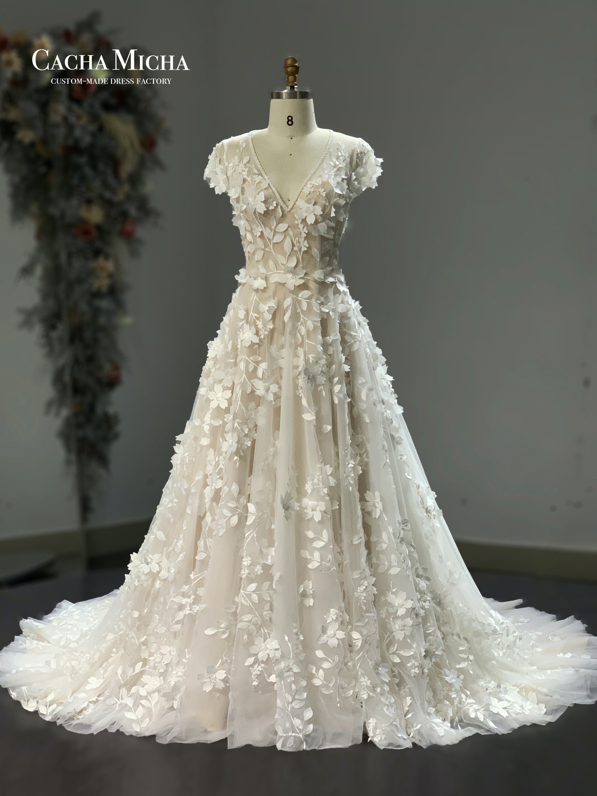 gorgeous 3d flowers lace wedding gown 211255