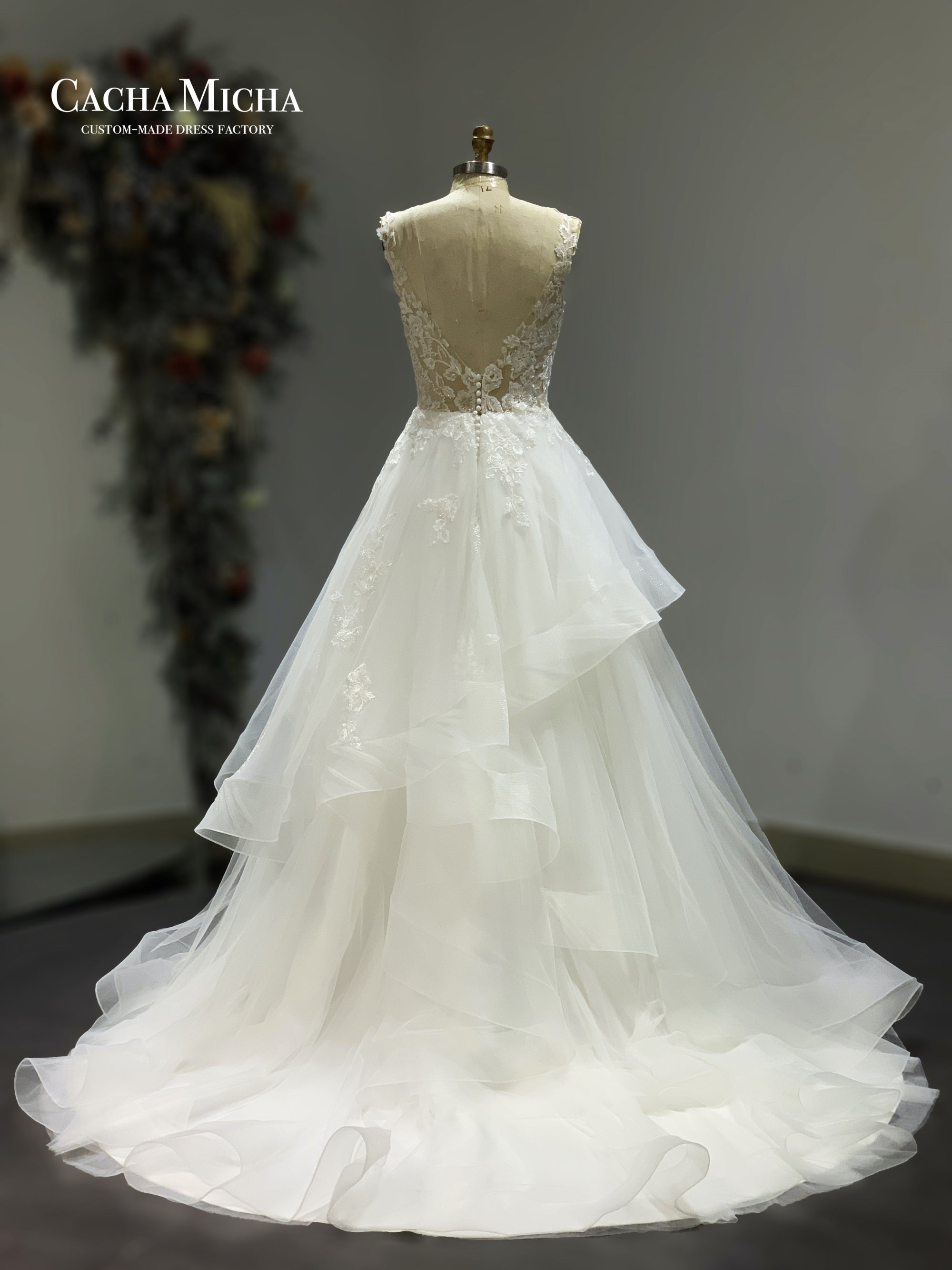 lace appliqued top ruffled ball gown bridal dress 211245