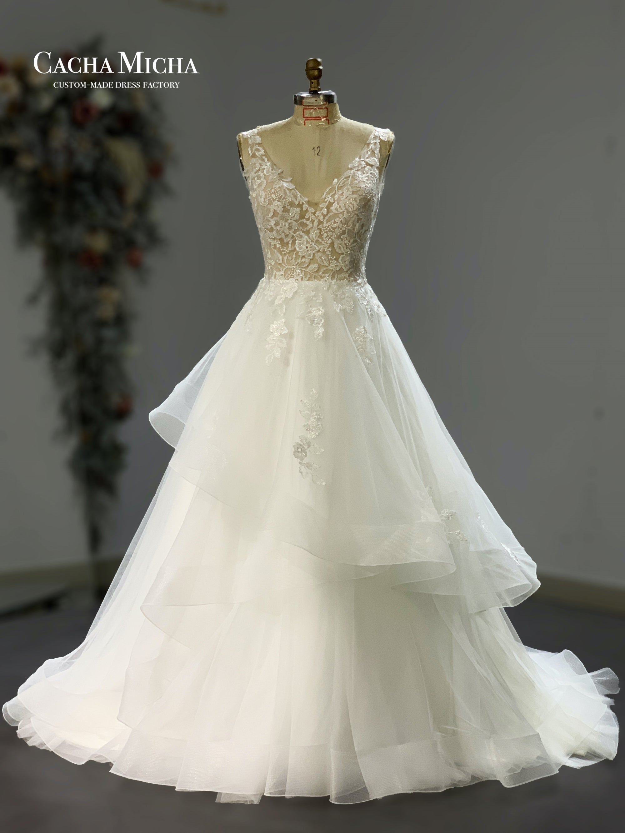 lace appliqued top ruffled ball gown bridal dress 211245