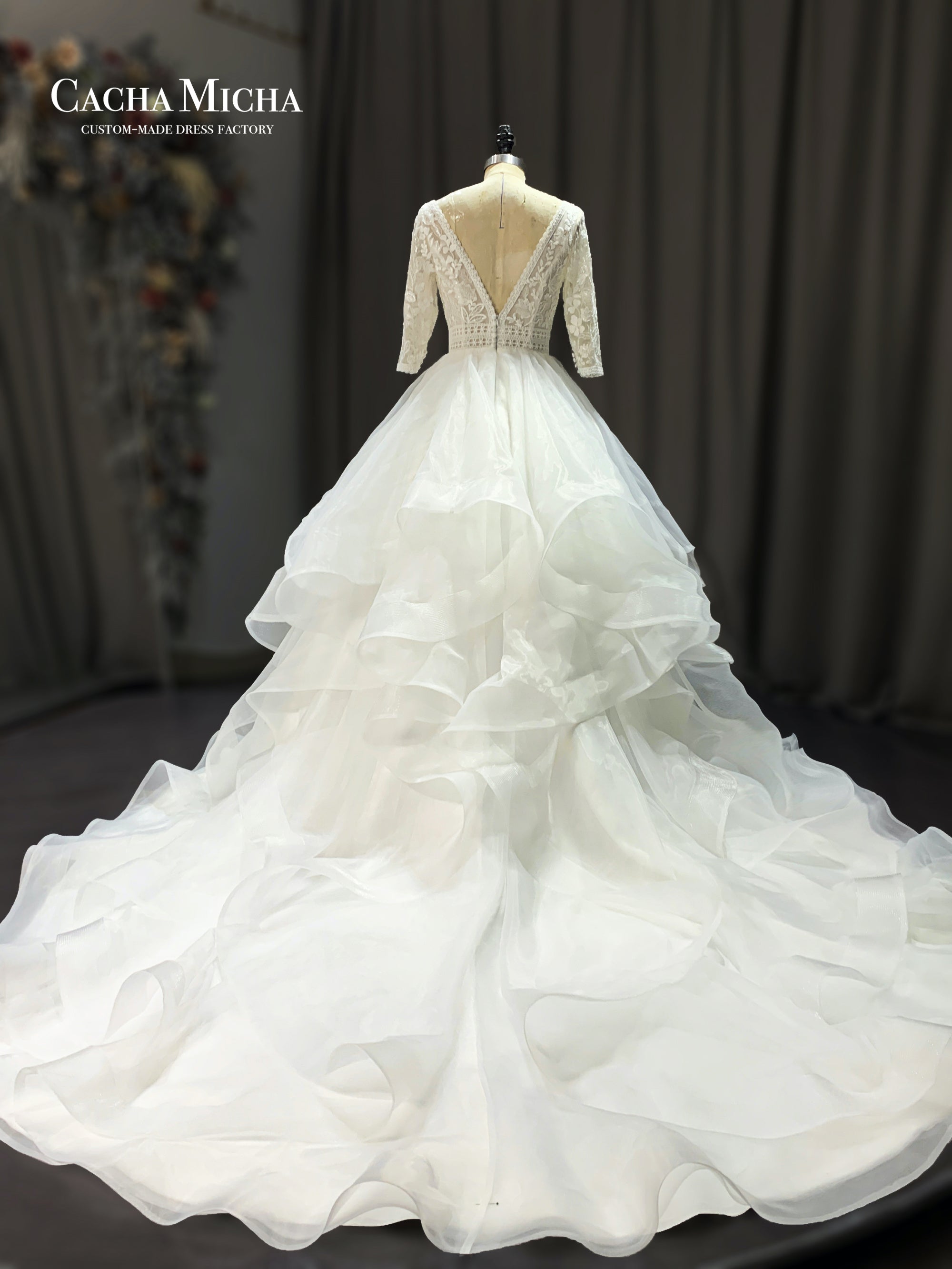 lace long sleeves ruffles wedding dress 21125