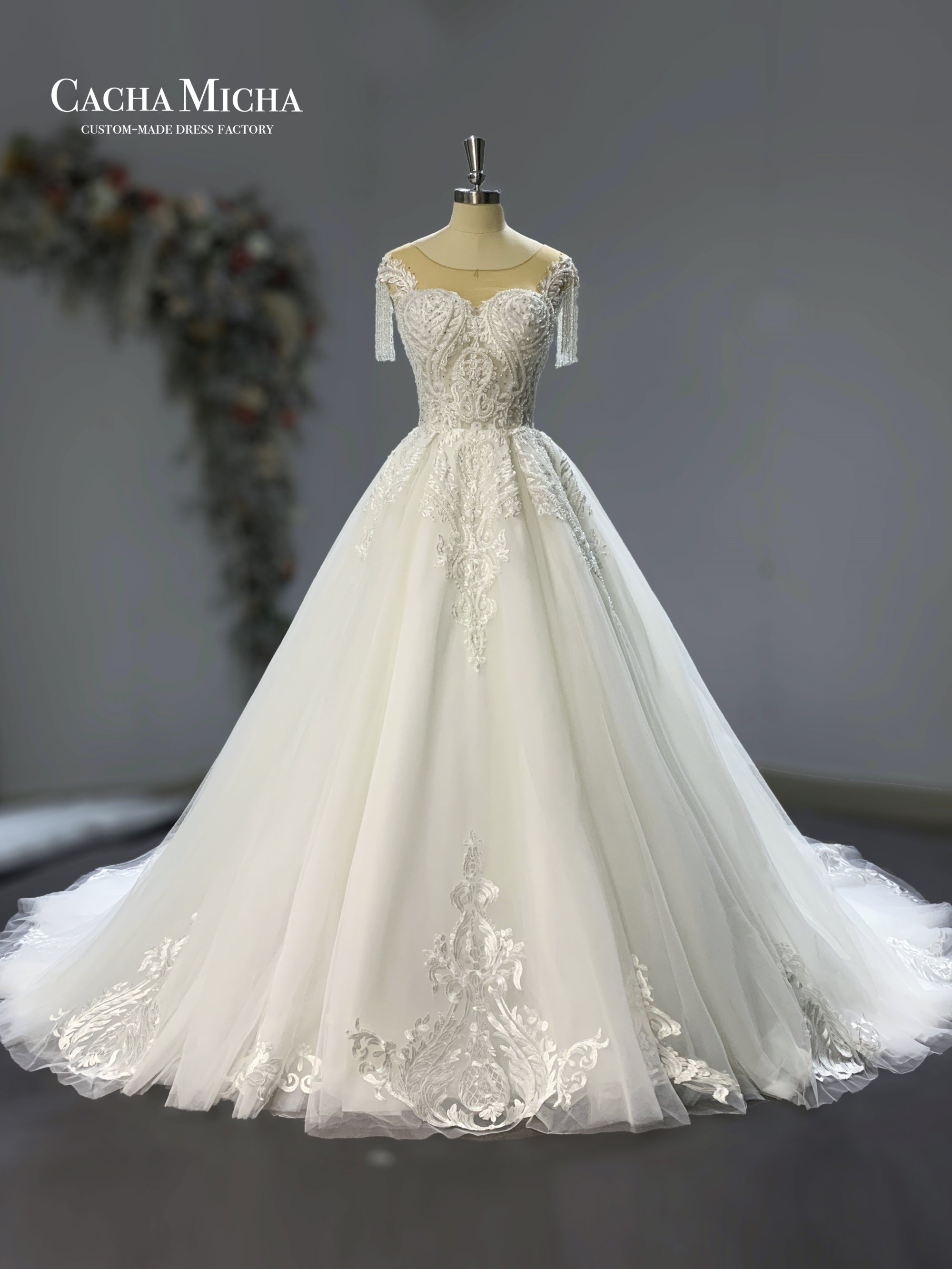 beading tassels lace ball gown wedding gown 211251