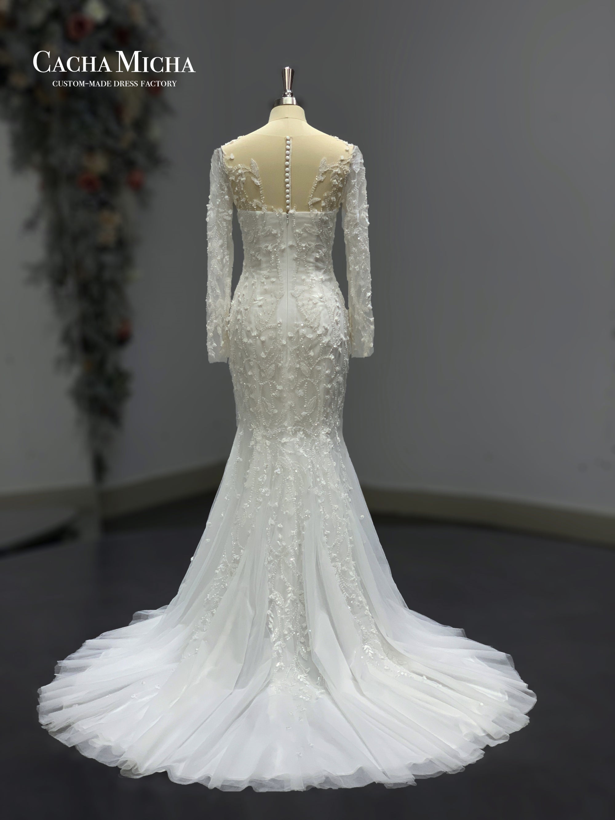 detachable long train heavy beaded mermaid bridal dress 211256
