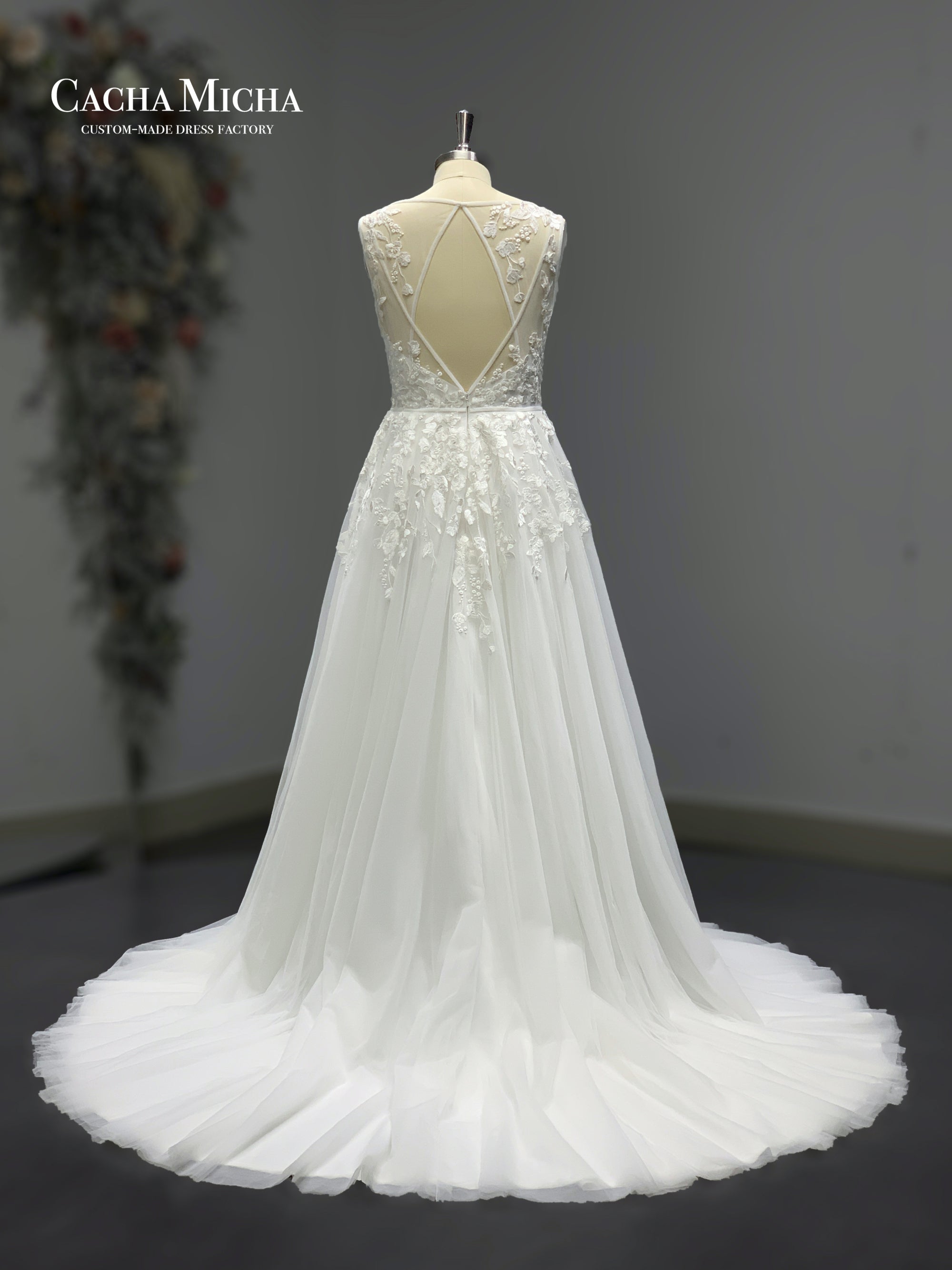classic v neck lace a line wedding dress 211265