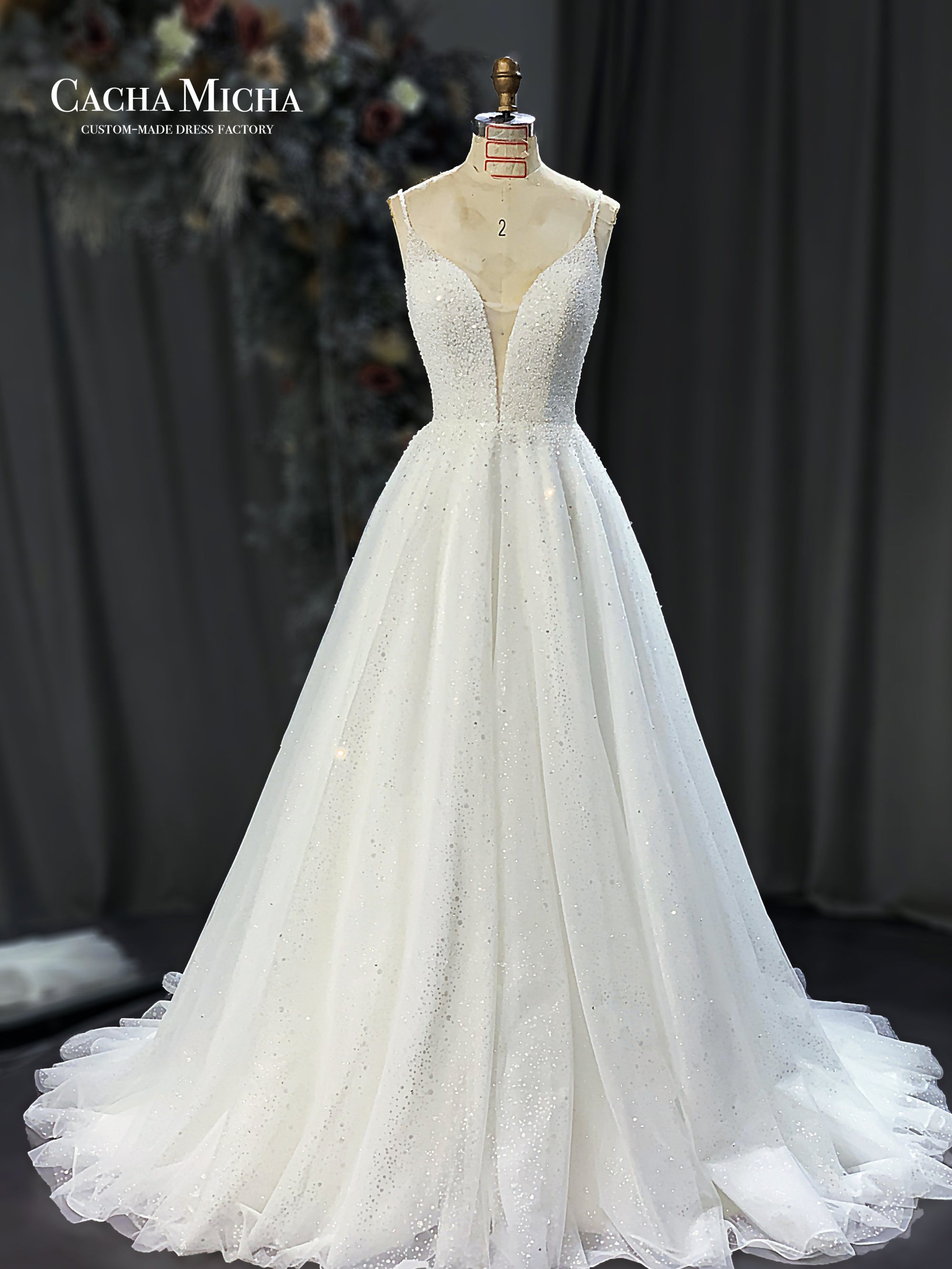 heavy beaded shinny glitter fabric bridal gown 21129