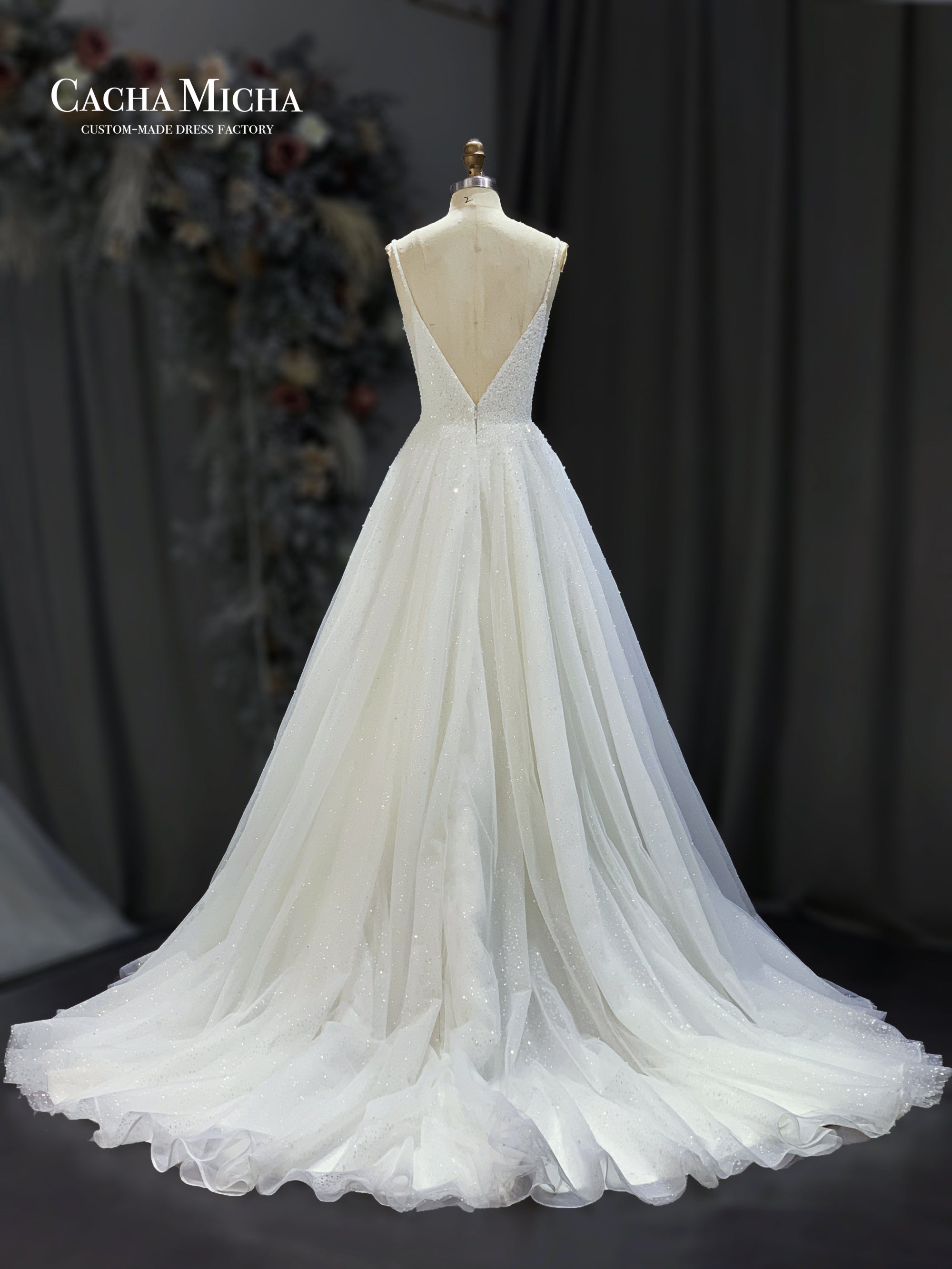 heavy beaded shinny glitter fabric bridal gown 21129